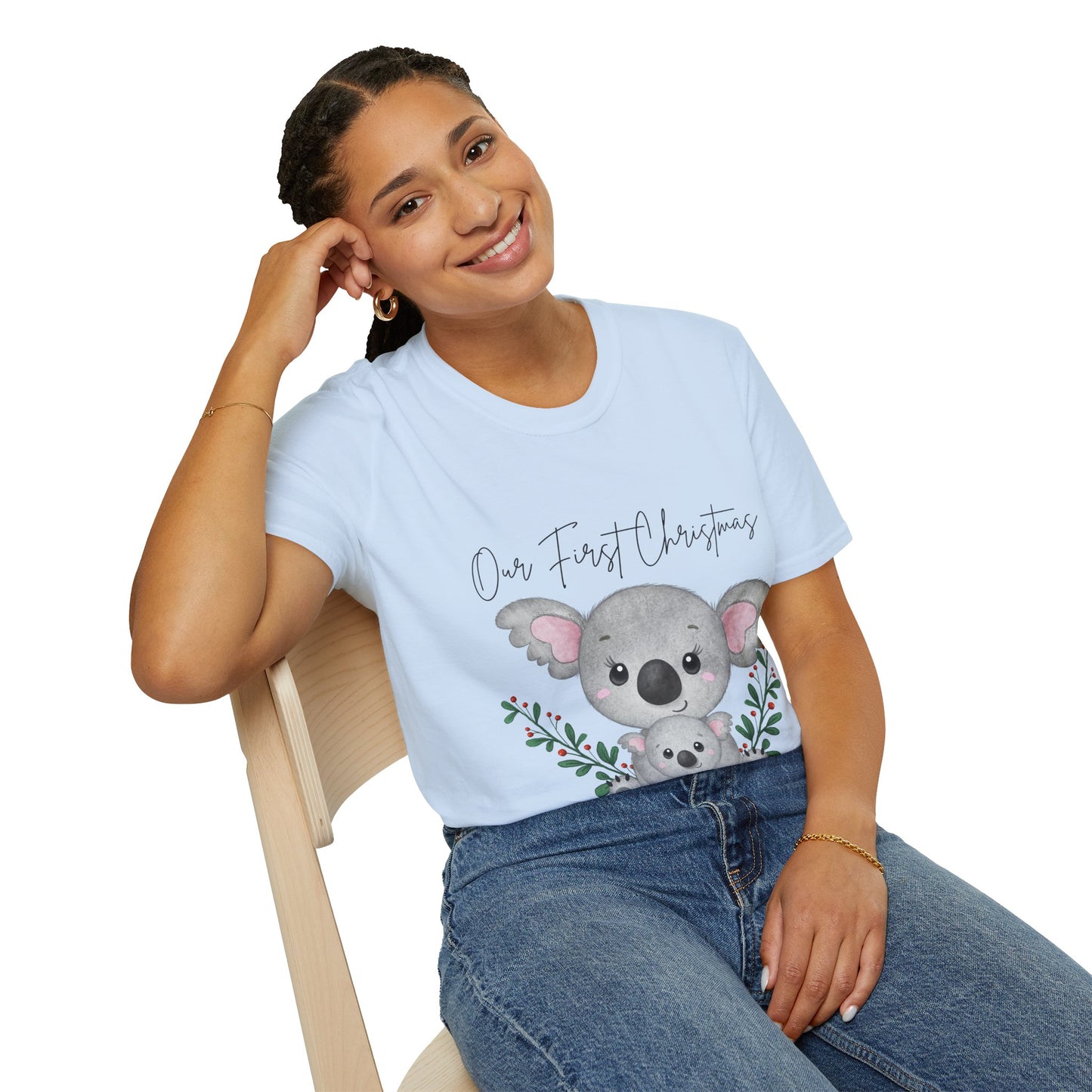 Our First Christmas Koala T-Shirt | Unisex Softstyle Tee for New Parents