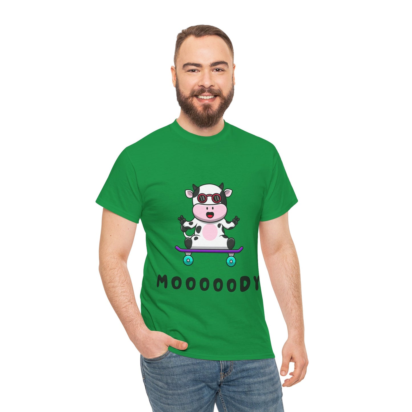 Moooody Cow Skateboarder T-Shirt – Fun and Playful Youth Tee