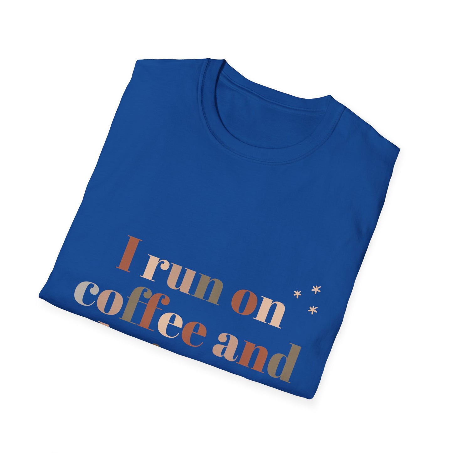 I Run on Coffee and Christmas Cheer Unisex Softstyle T-Shirt – Perfect Holiday Tee for Coffee Lovers & Christmas Enthusiasts
