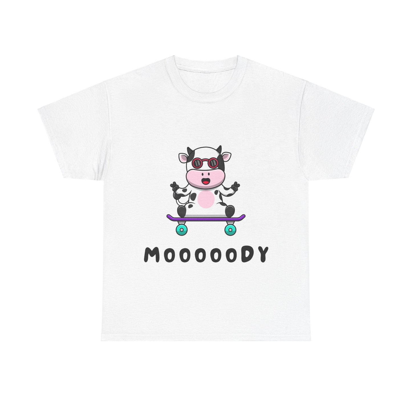 Moooody Cow Skateboarder T-Shirt – Fun and Playful Youth Tee