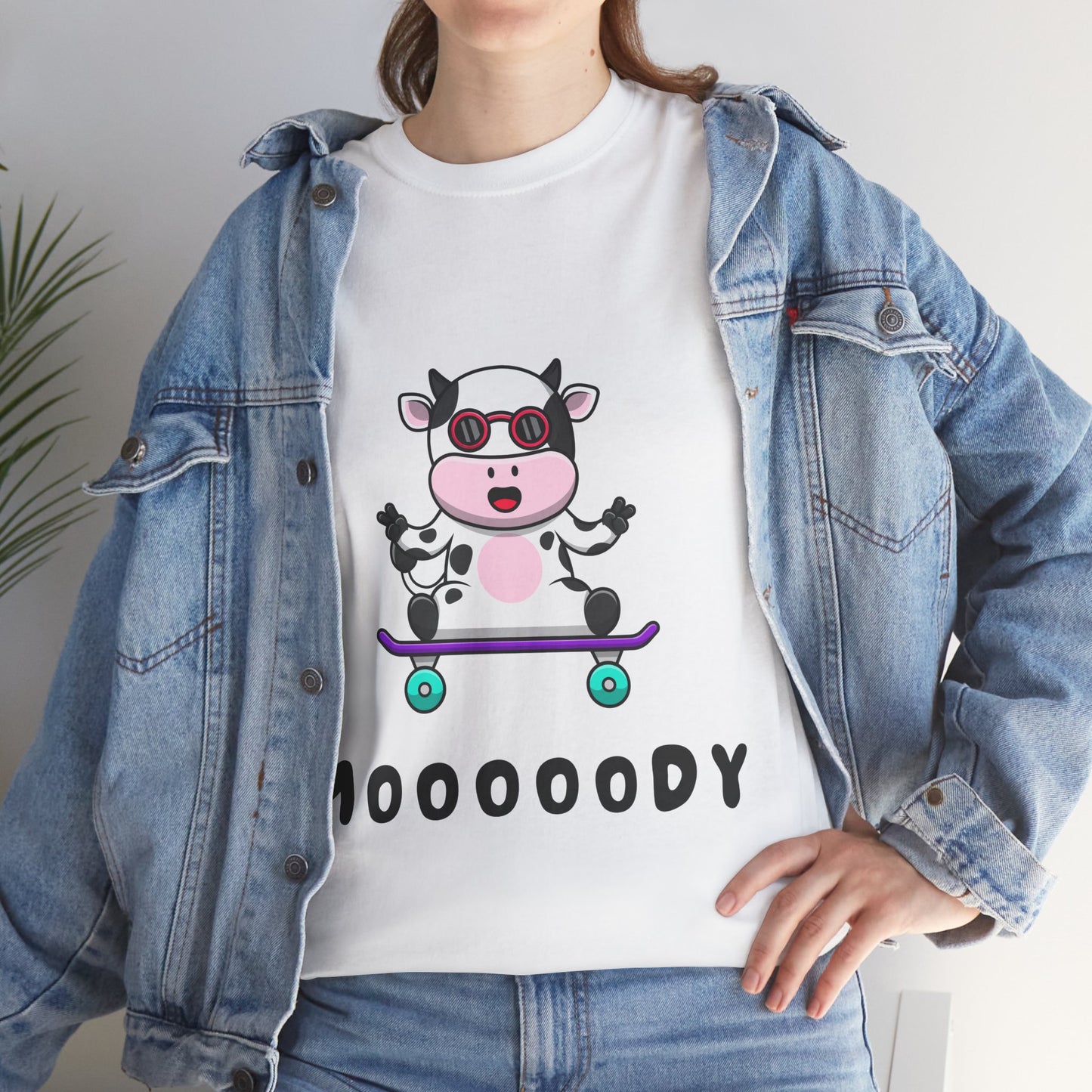 Moooody Cow Skateboarder T-Shirt – Fun and Playful Youth Tee