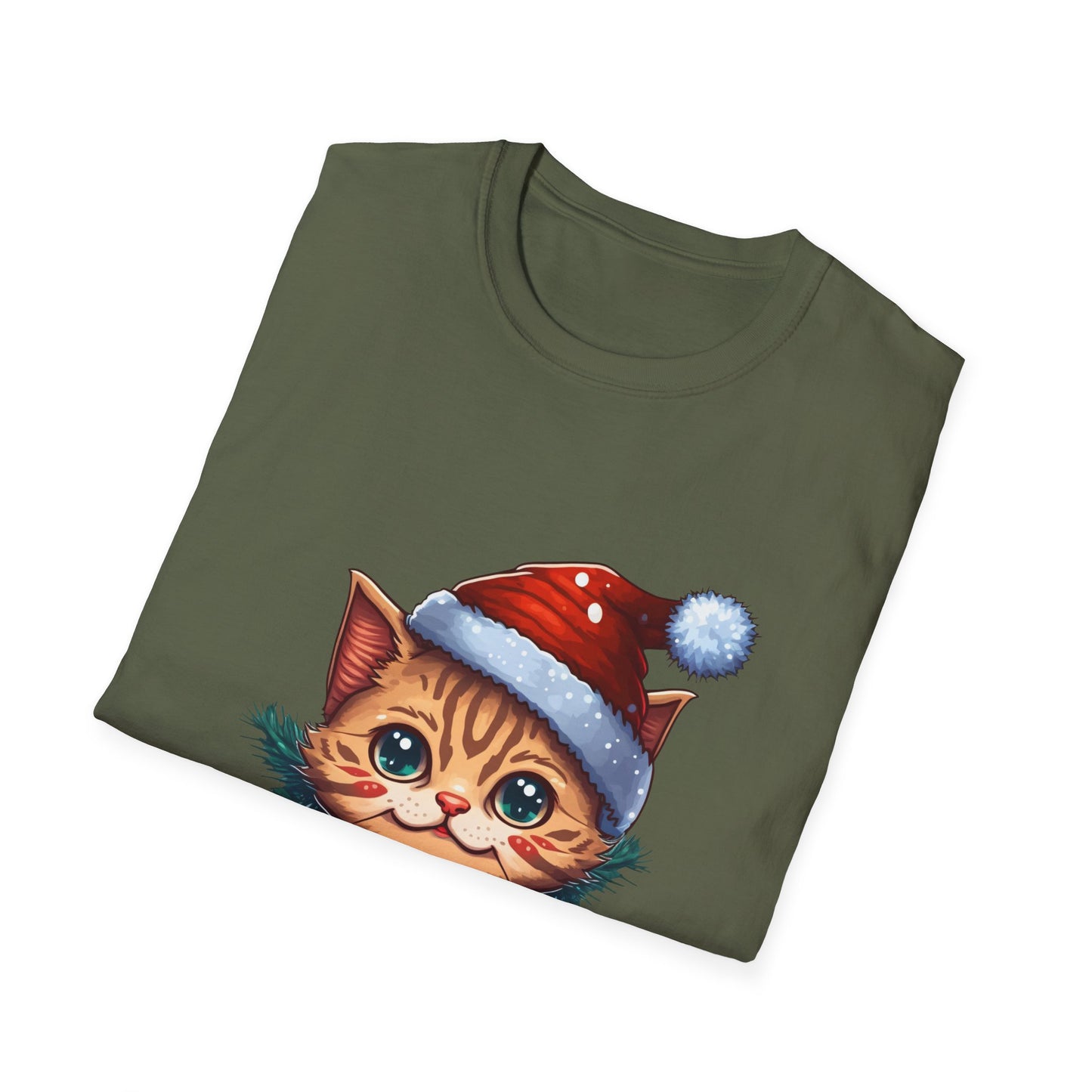 Merry Christmas Cat Unisex Softstyle T-Shirt – Perfect Holiday Tee for Cat Lovers