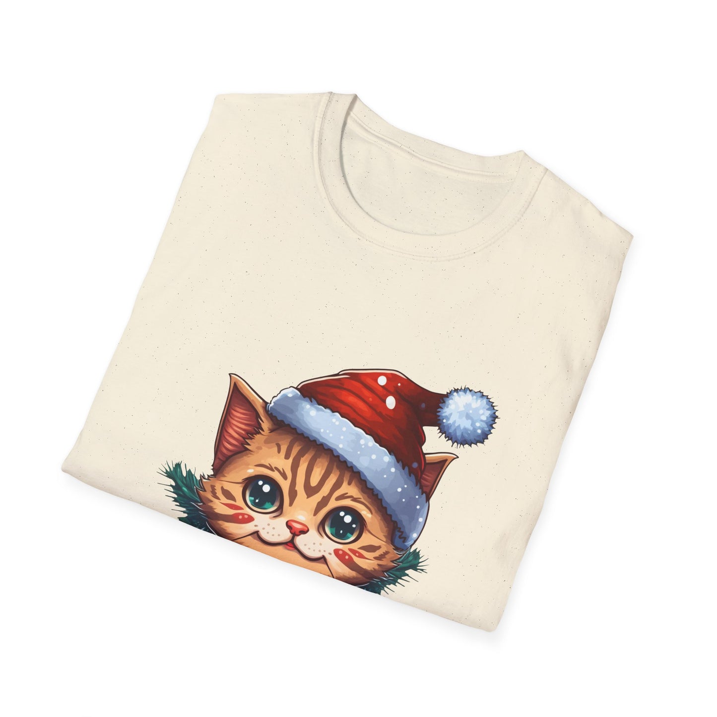 Merry Christmas Cat Unisex Softstyle T-Shirt – Perfect Holiday Tee for Cat Lovers
