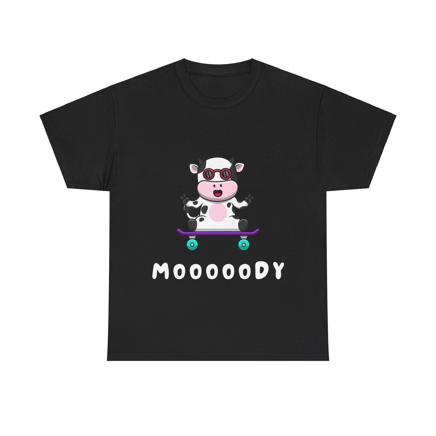 Moooody Cow Skateboarder T-Shirt – Fun and Playful Youth Tee