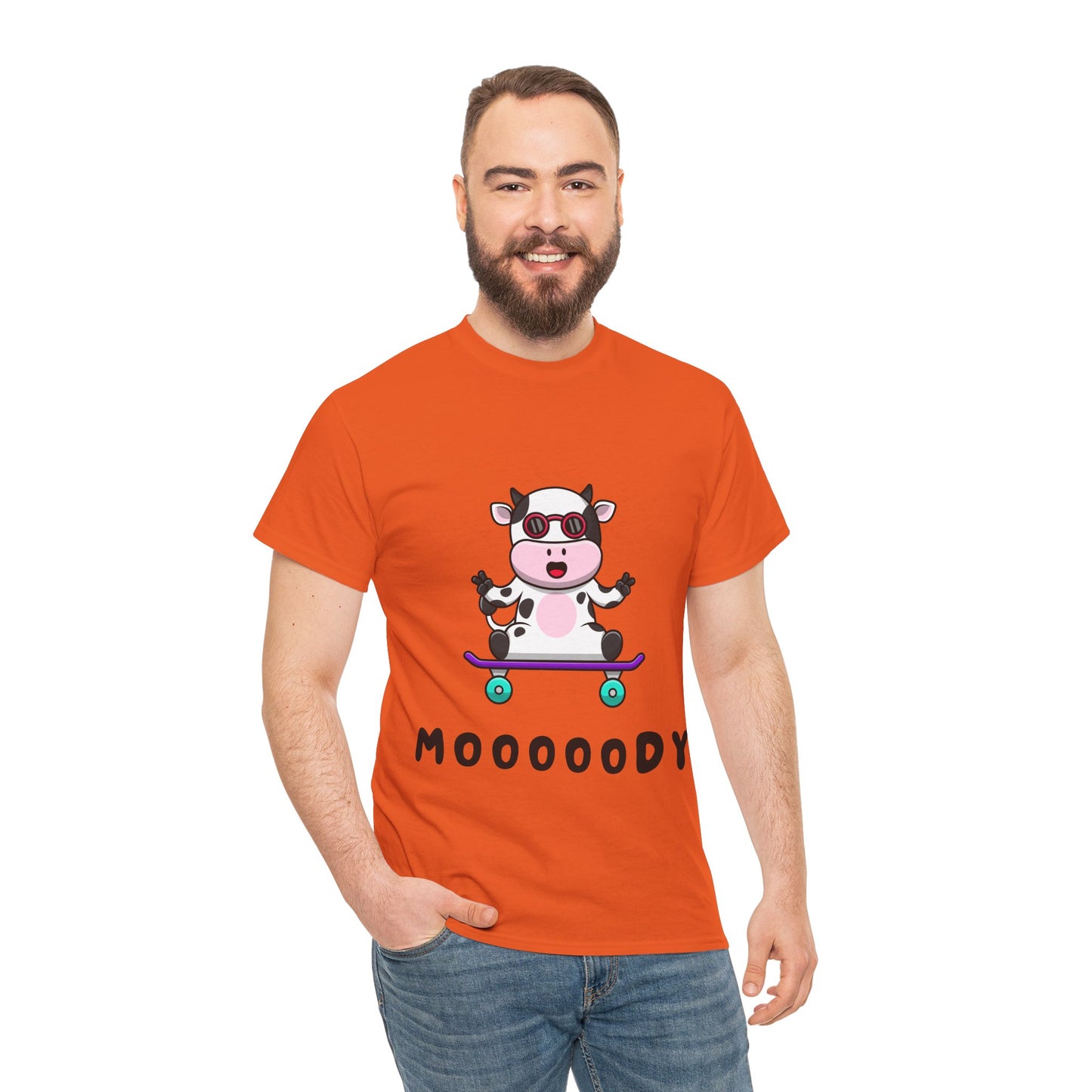 Moooody Cow Skateboarder T-Shirt – Fun and Playful Youth Tee