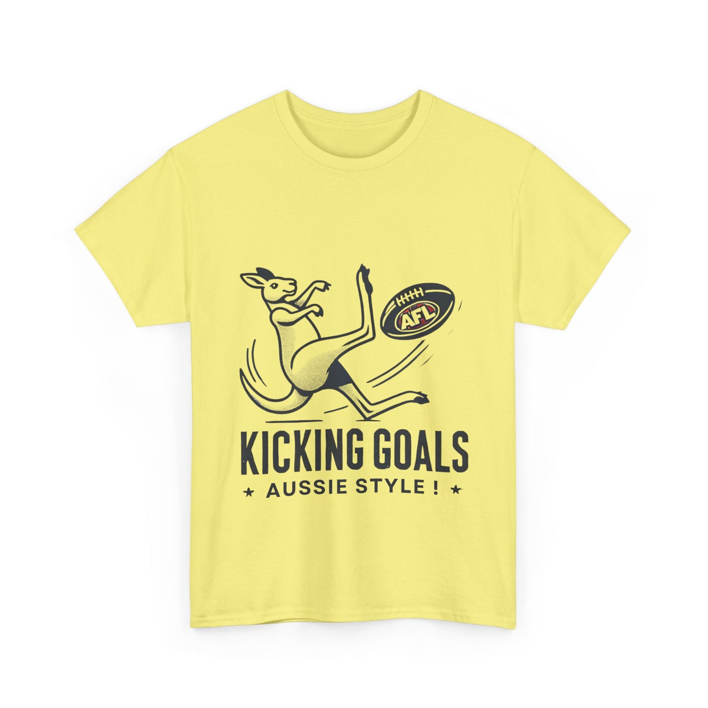 Kicking Goals Aussie Style Tee – Classic Kangaroo AFL Shirt