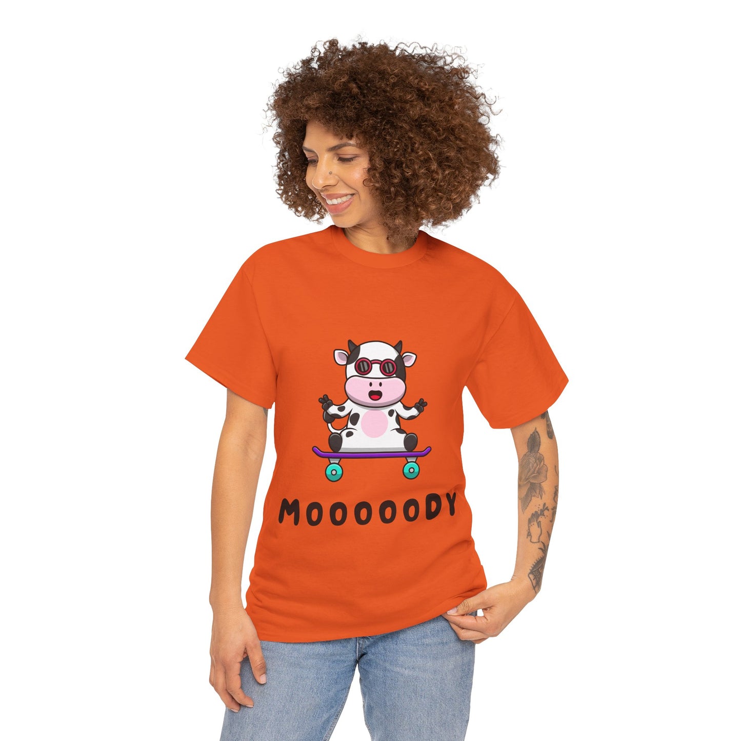 Moooody Cow Skateboarder T-Shirt – Fun and Playful Youth Tee
