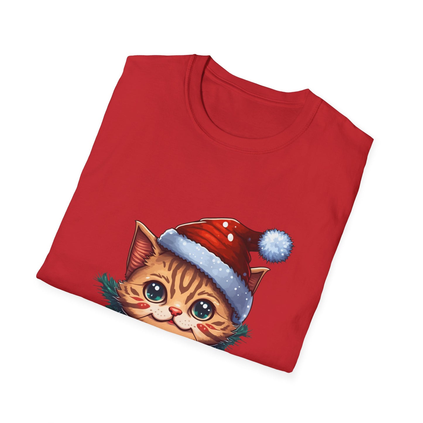 Merry Christmas Cat Unisex Softstyle T-Shirt – Perfect Holiday Tee for Cat Lovers