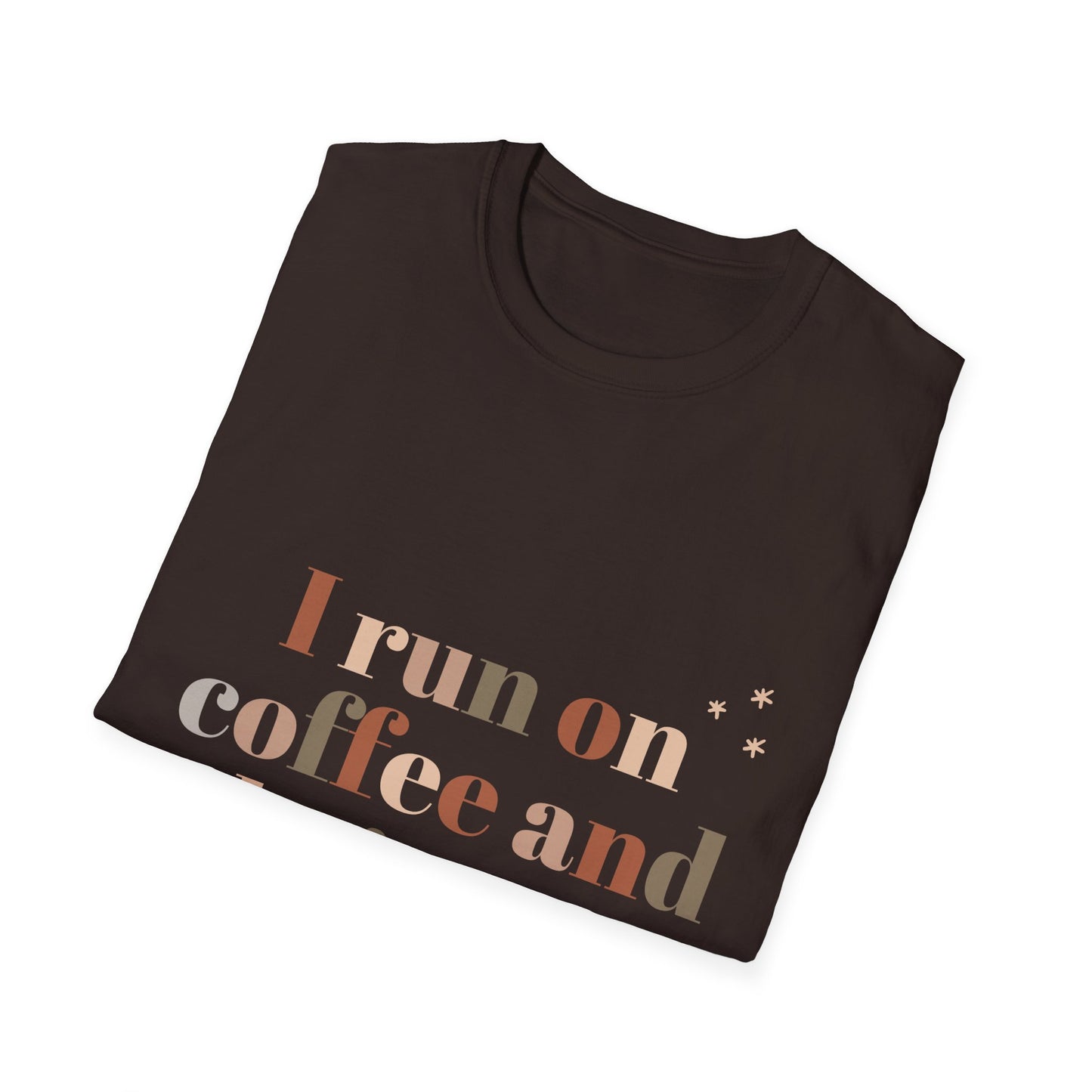 I Run on Coffee and Christmas Cheer Unisex Softstyle T-Shirt – Perfect Holiday Tee for Coffee Lovers & Christmas Enthusiasts