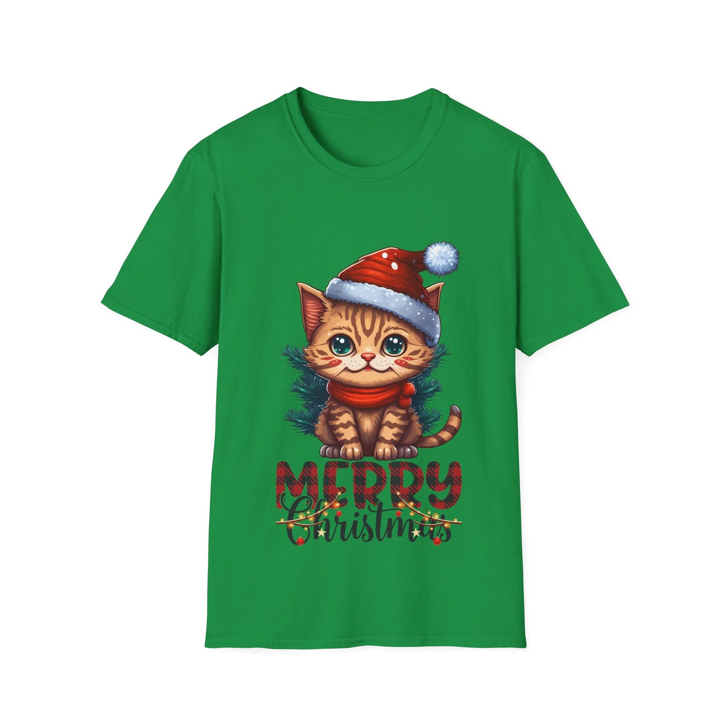 Merry Christmas Cat Unisex Softstyle T-Shirt – Perfect Holiday Tee for Cat Lovers