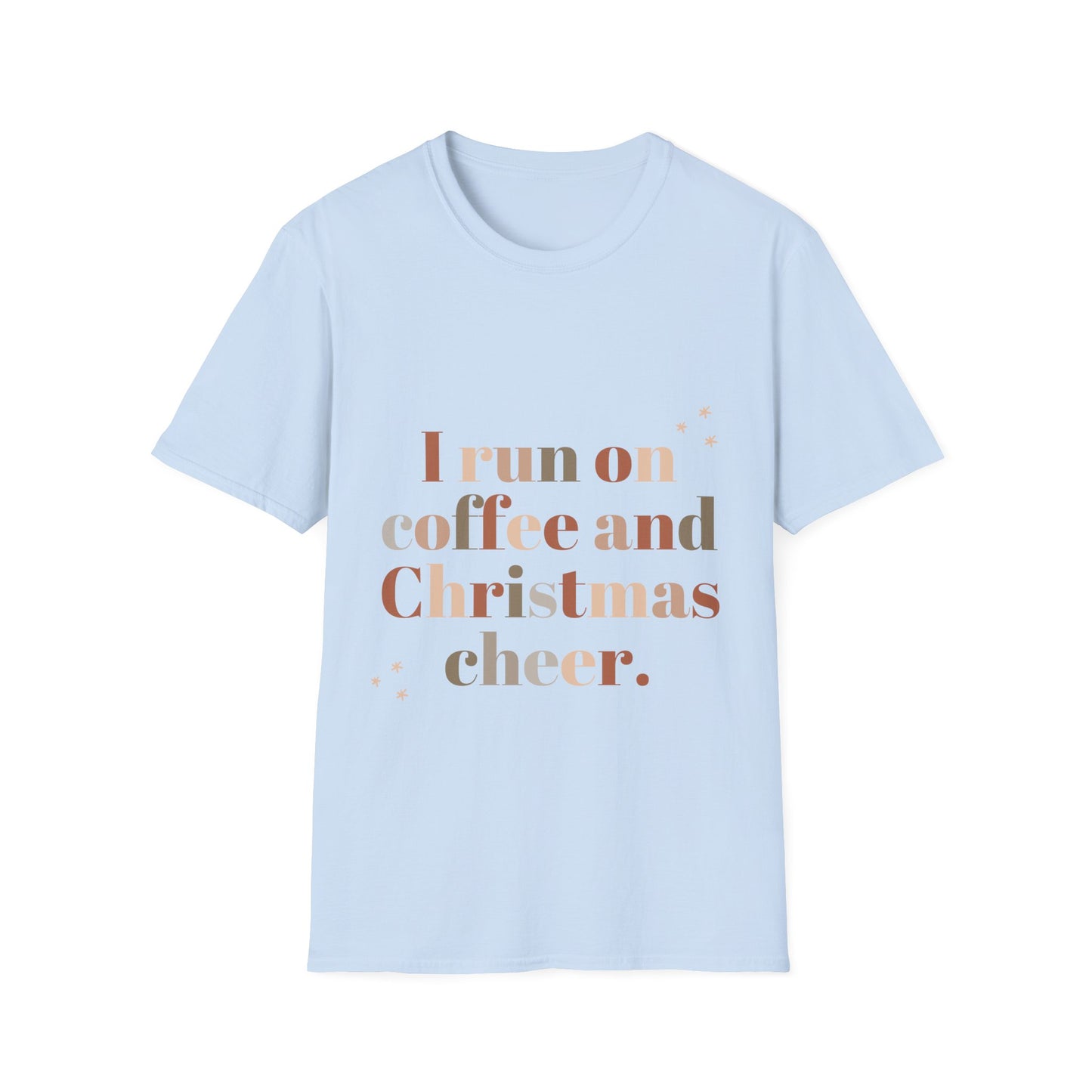 I Run on Coffee and Christmas Cheer Unisex Softstyle T-Shirt – Perfect Holiday Tee for Coffee Lovers & Christmas Enthusiasts