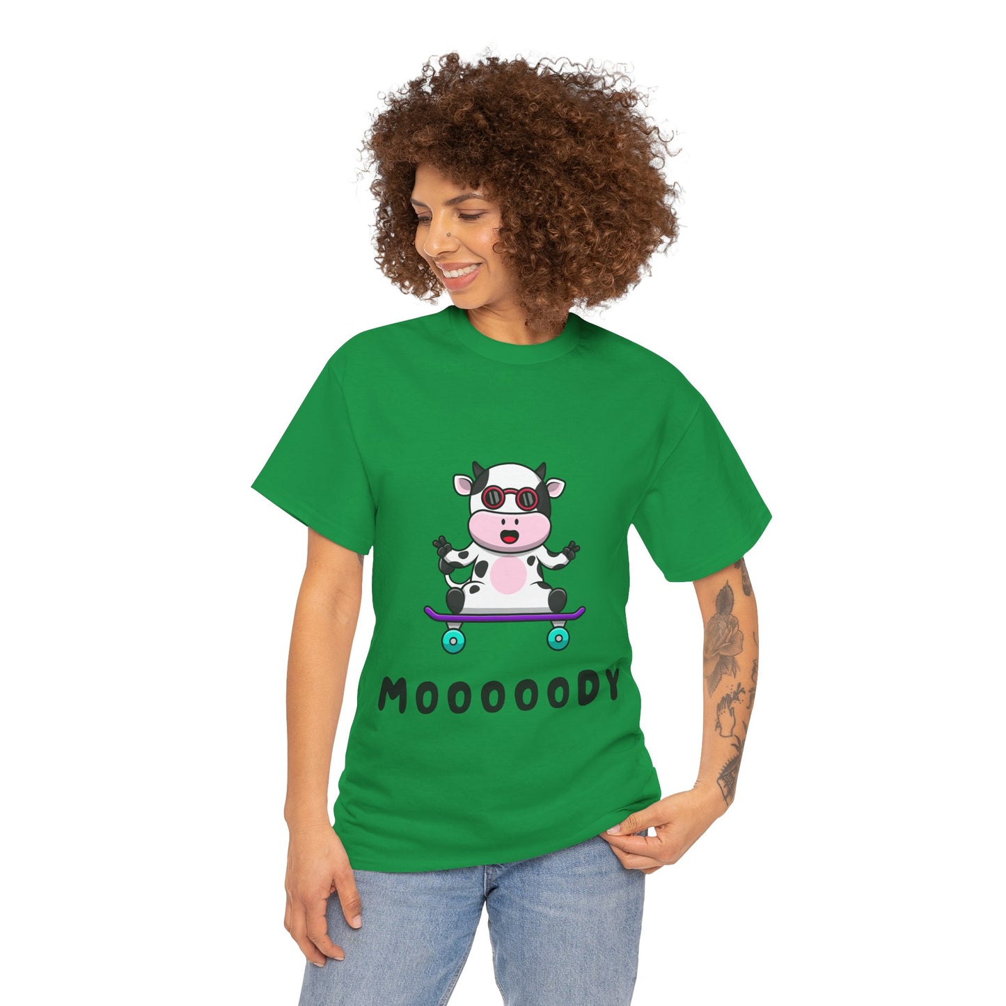 Moooody Cow Skateboarder T-Shirt – Fun and Playful Youth Tee