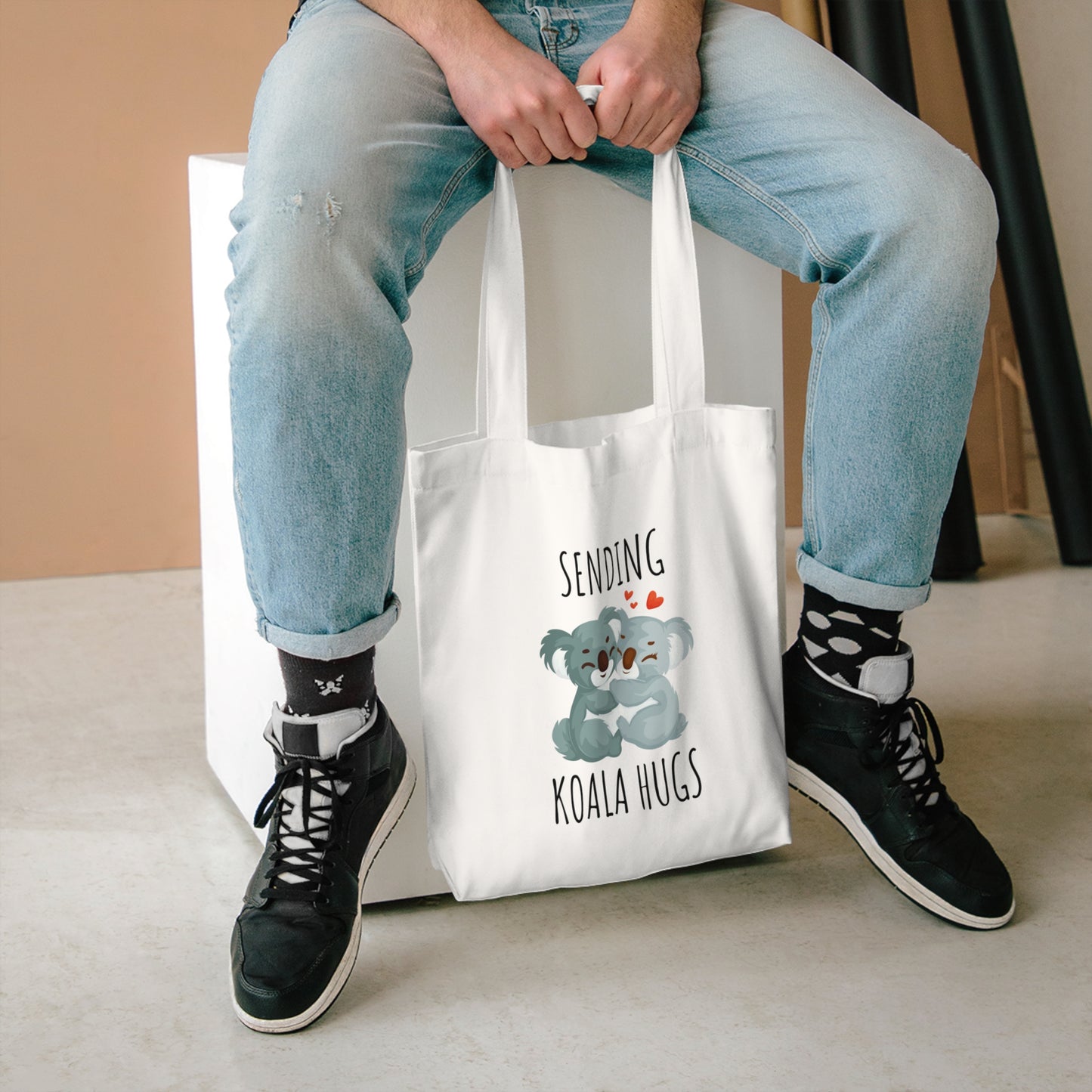 Sending Koala Hugs Cotton Tote Bag - Cute Animal Eco-Friendly Bag for Daily Use & Gifts