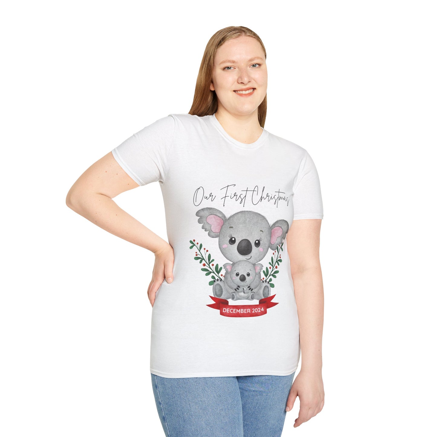 Our First Christmas Koala T-Shirt | Unisex Softstyle Tee for New Parents