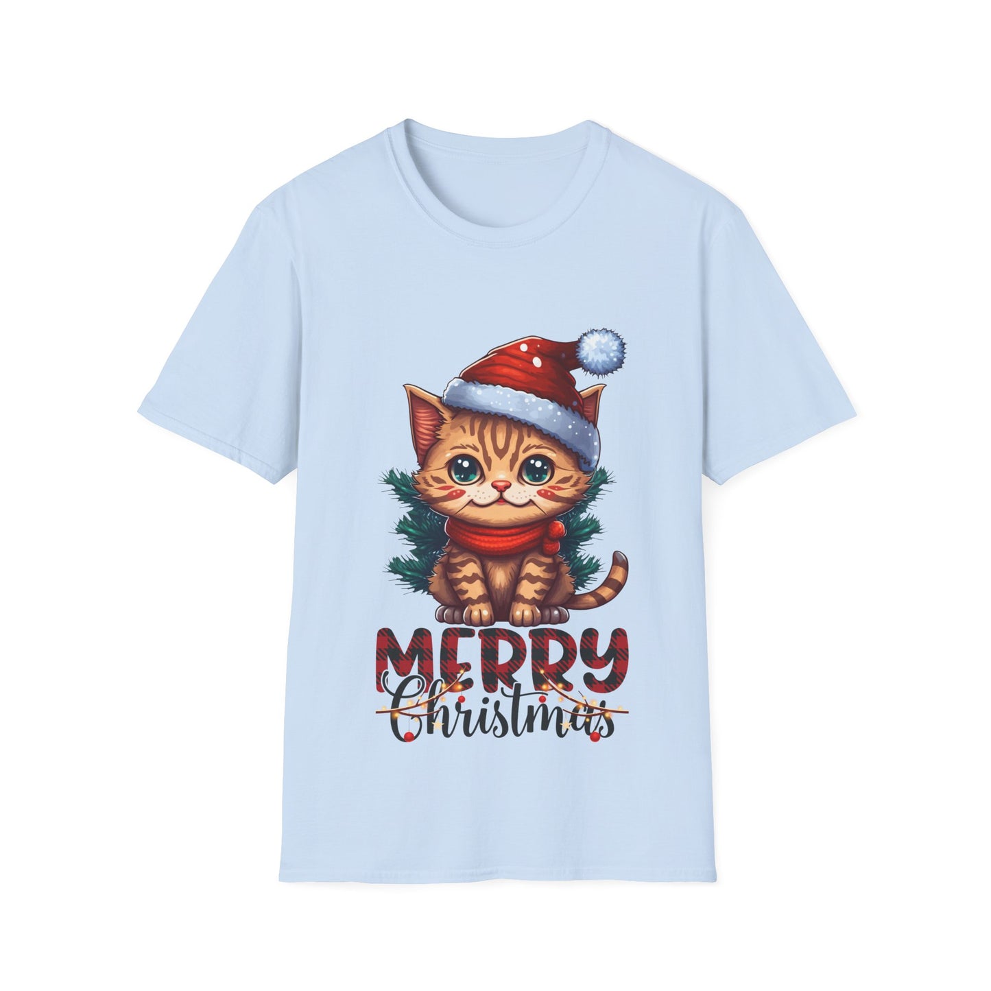 Merry Christmas Cat Unisex Softstyle T-Shirt – Perfect Holiday Tee for Cat Lovers