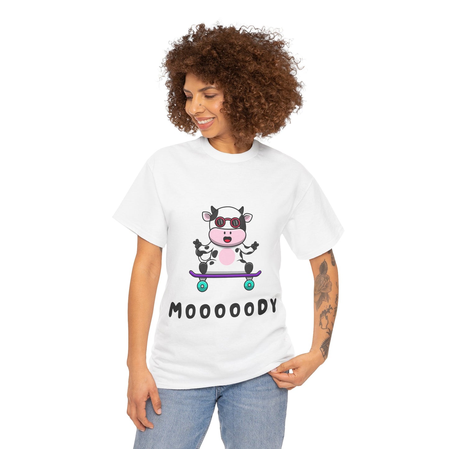 Moooody Cow Skateboarder T-Shirt – Fun and Playful Youth Tee