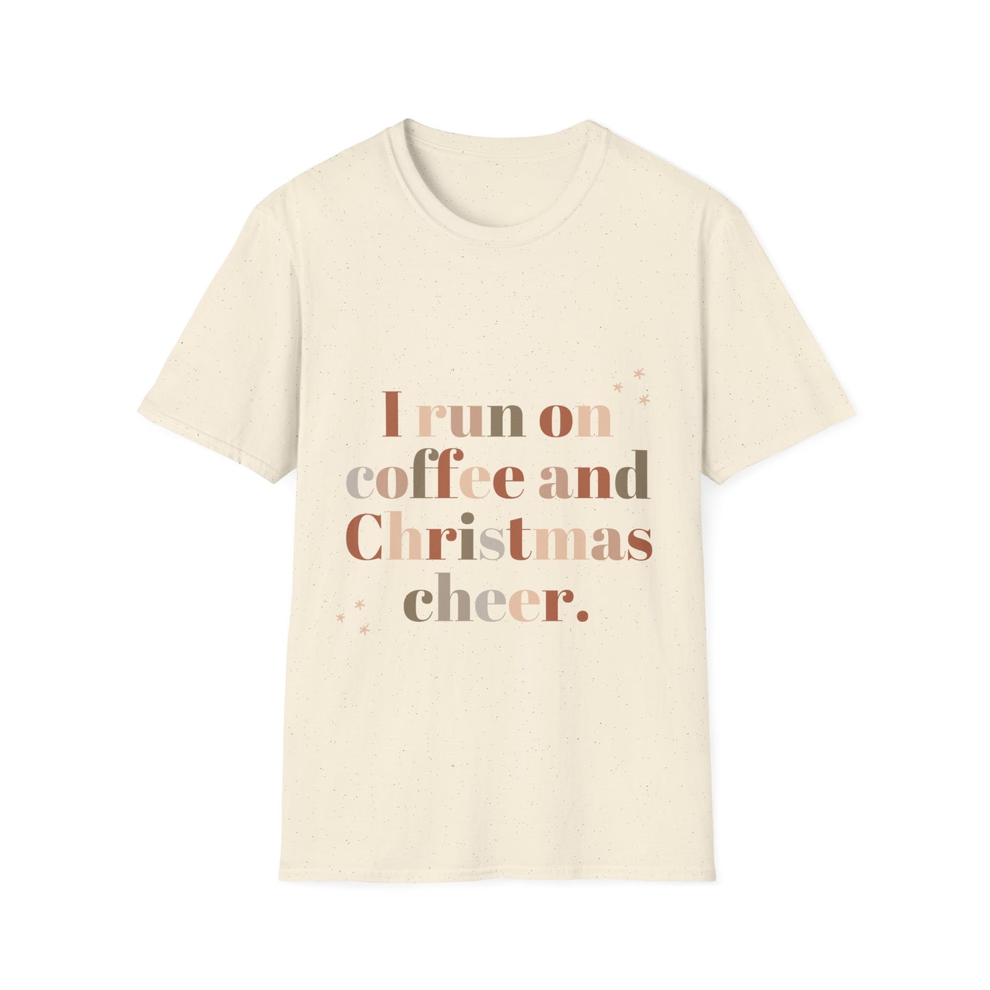 I Run on Coffee and Christmas Cheer Unisex Softstyle T-Shirt – Perfect Holiday Tee for Coffee Lovers & Christmas Enthusiasts