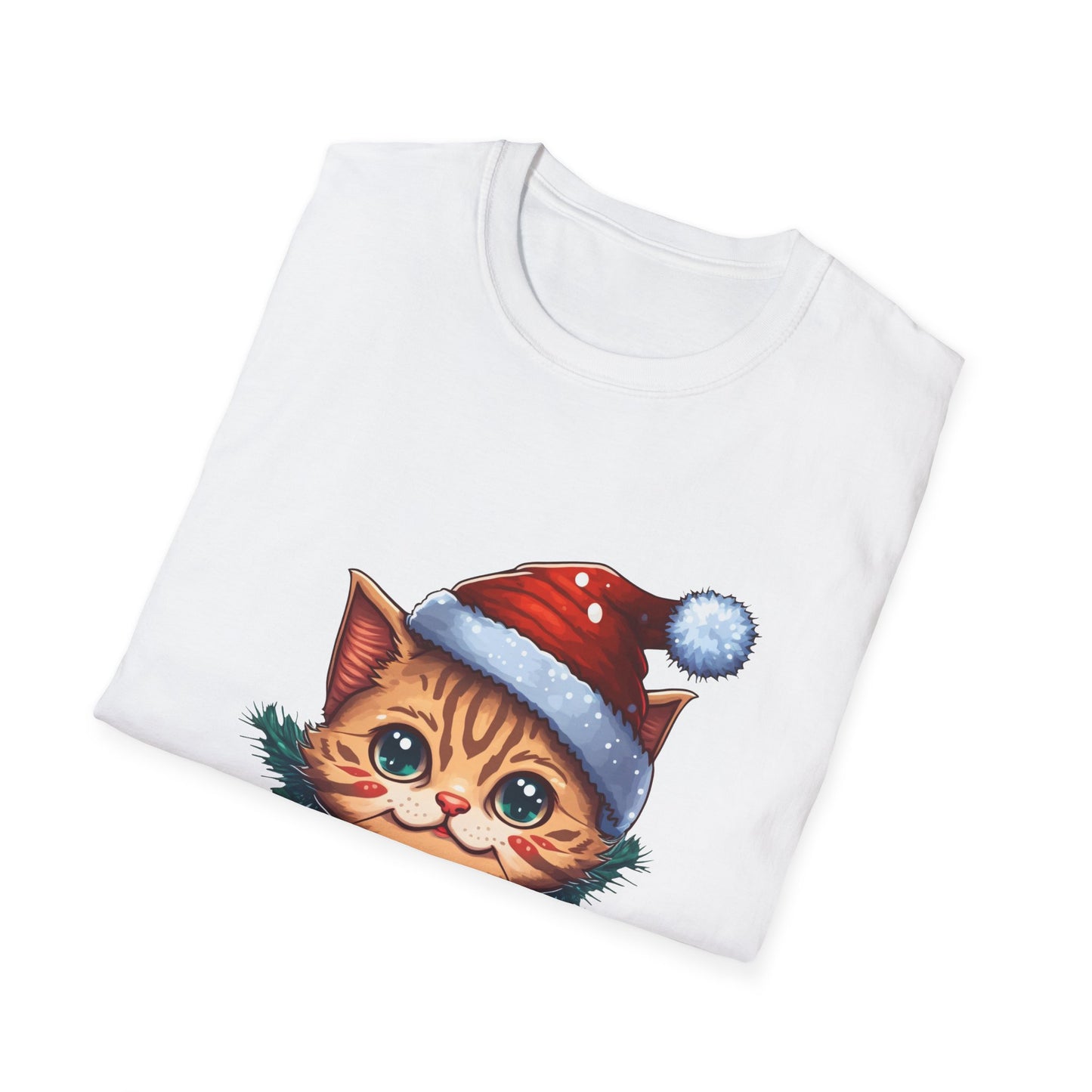 Merry Christmas Cat Unisex Softstyle T-Shirt – Perfect Holiday Tee for Cat Lovers