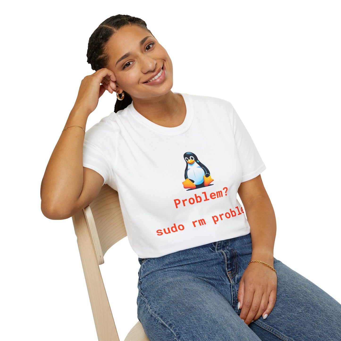 Funny Tech Humor T-Shirt – 'Problem? sudo rm problem' – Unisex Softstyle