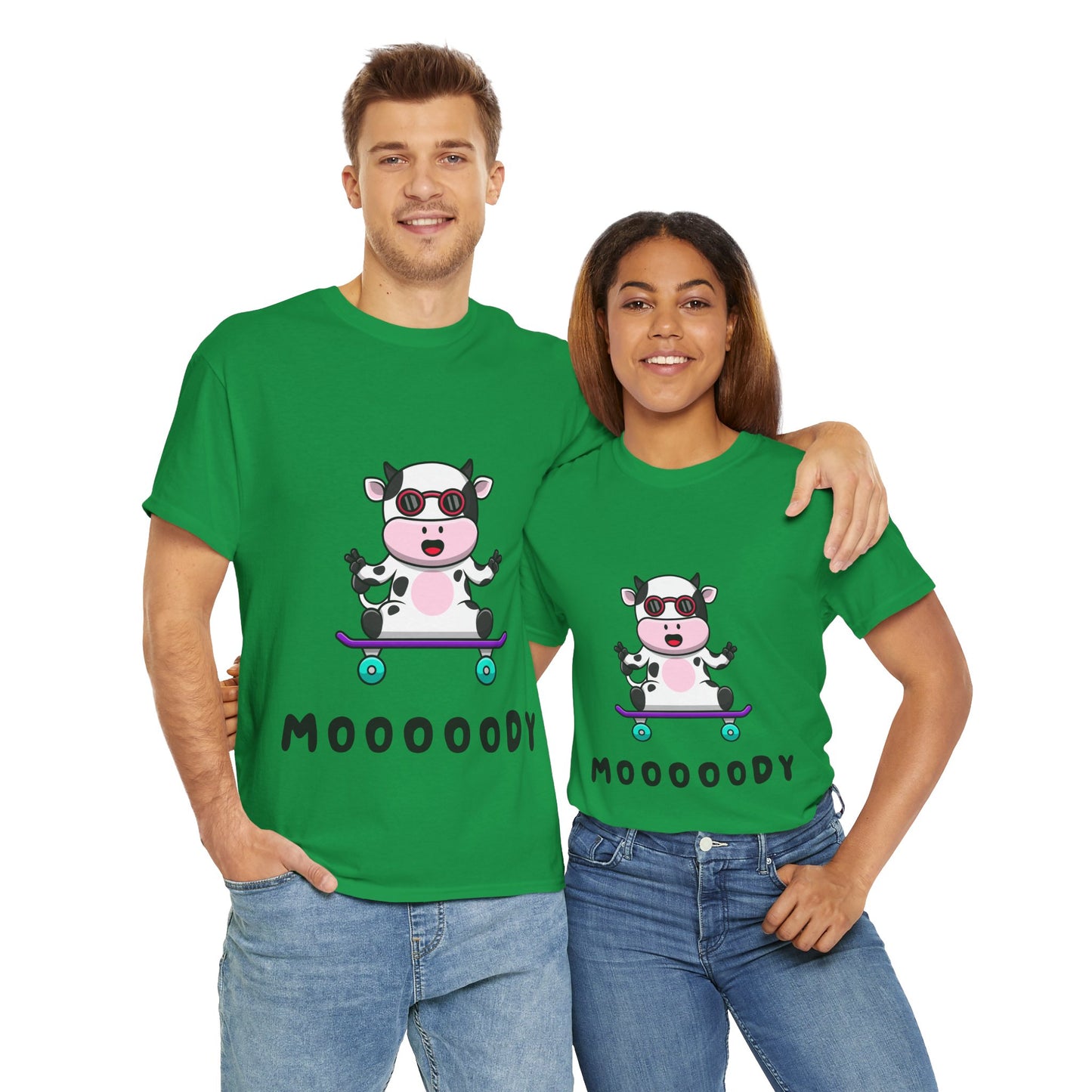 Moooody Cow Skateboarder T-Shirt – Fun and Playful Youth Tee