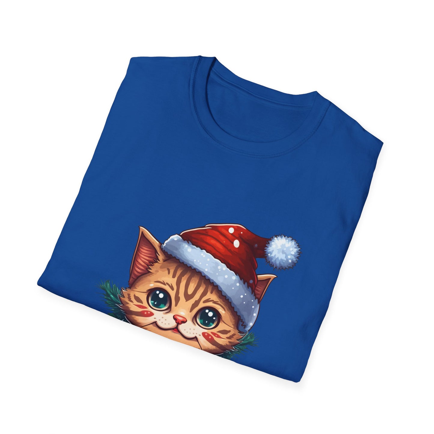 Merry Christmas Cat Unisex Softstyle T-Shirt – Perfect Holiday Tee for Cat Lovers