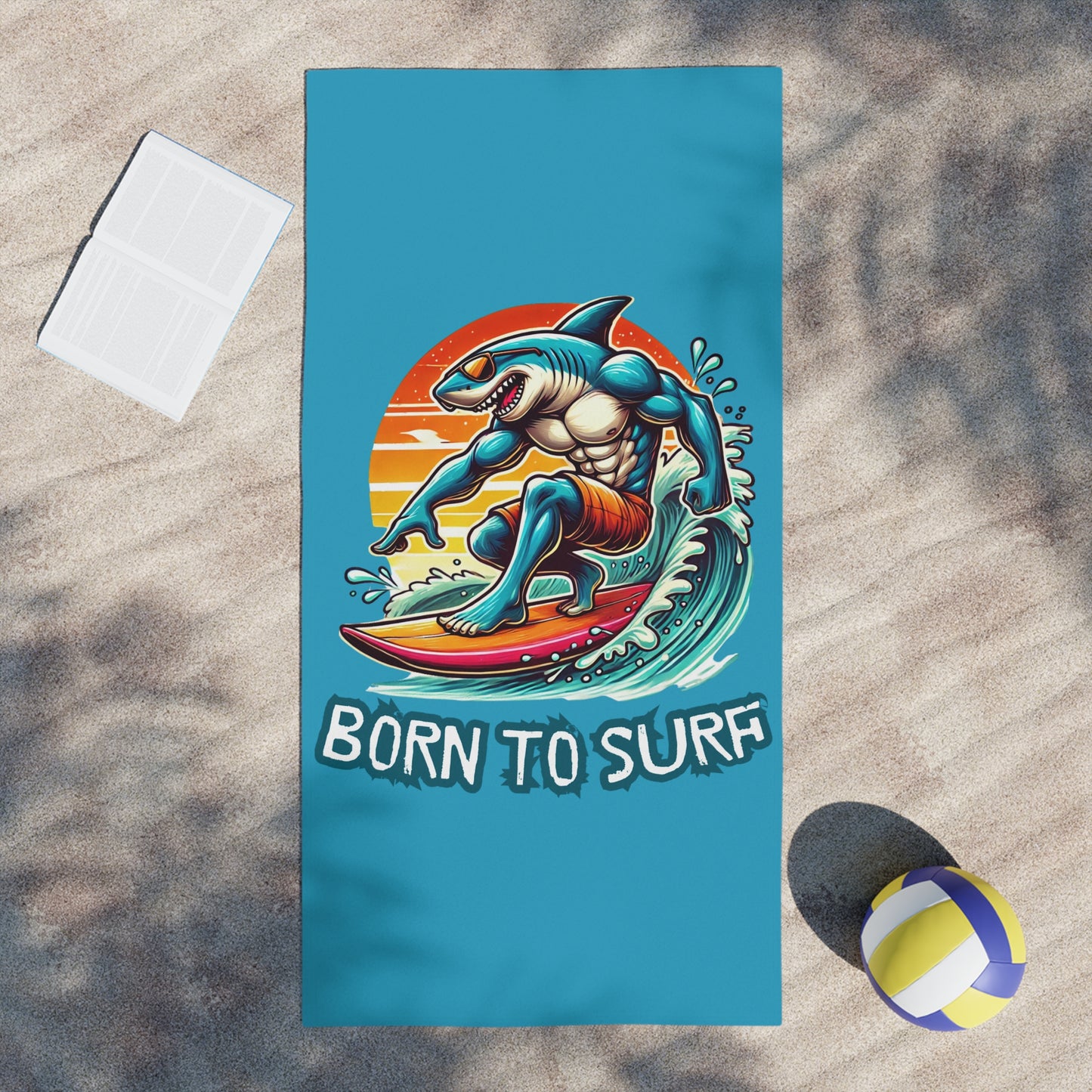 Born To Surf Beach Towel - Vibrant & Fun Shark Design