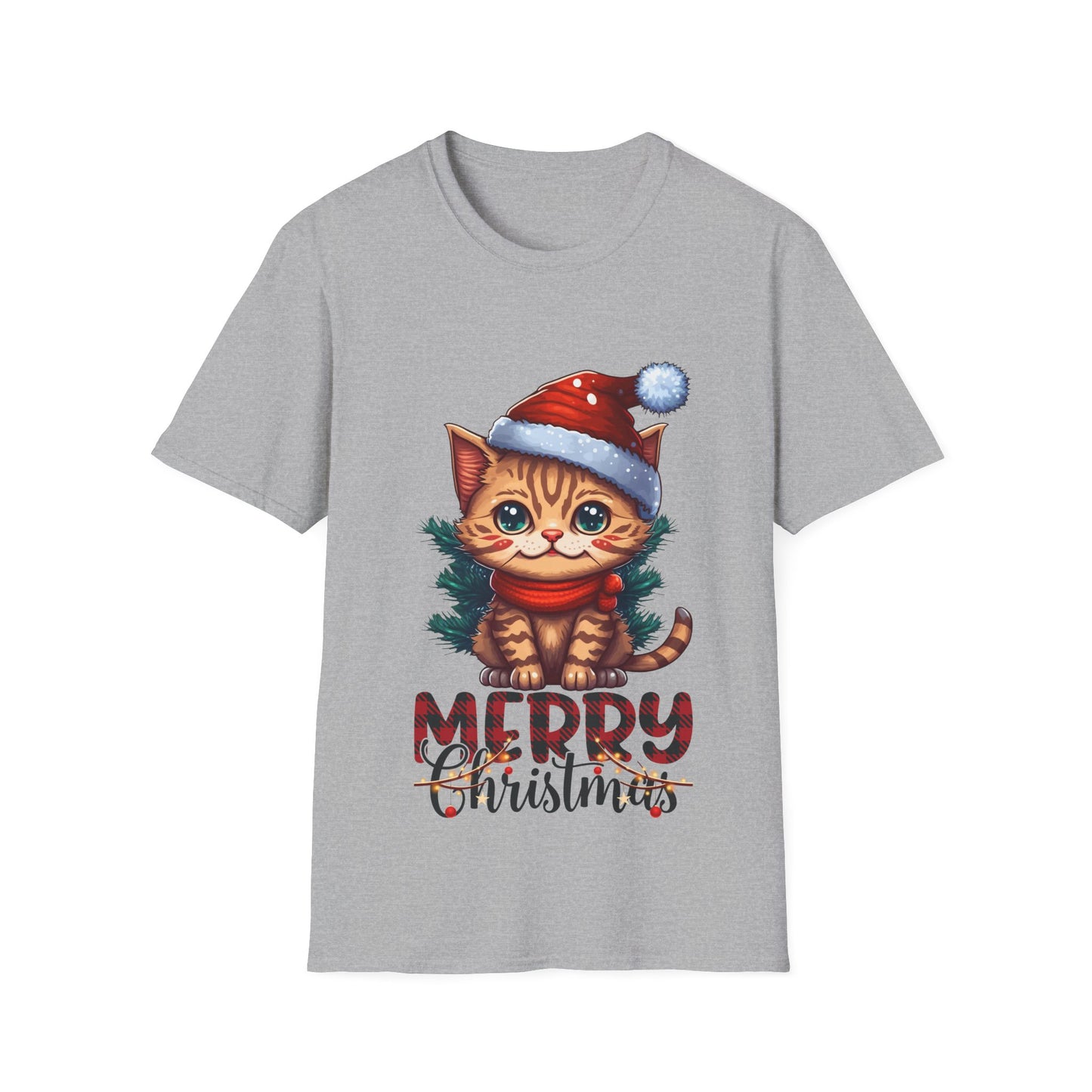 Merry Christmas Cat Unisex Softstyle T-Shirt – Perfect Holiday Tee for Cat Lovers