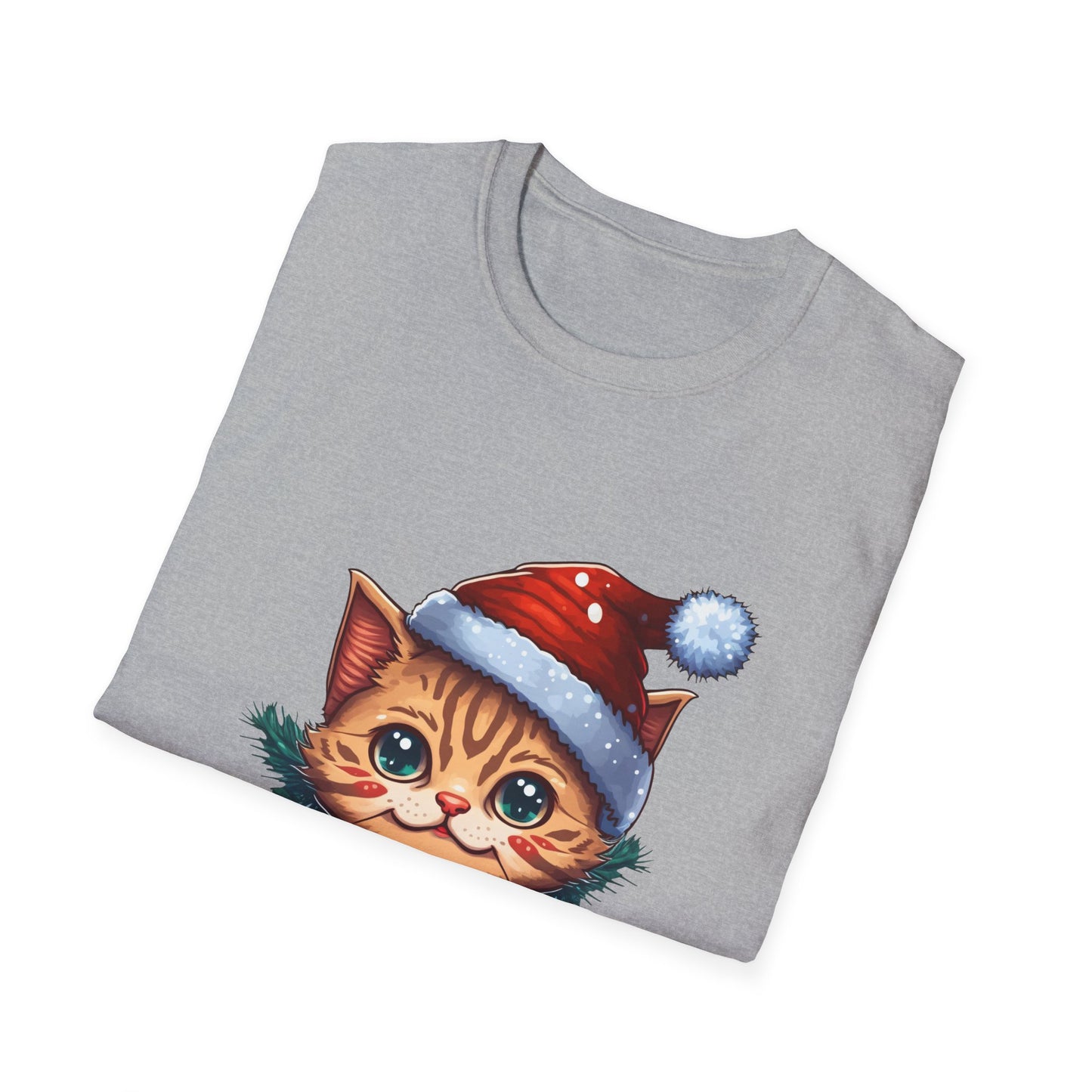 Merry Christmas Cat Unisex Softstyle T-Shirt – Perfect Holiday Tee for Cat Lovers