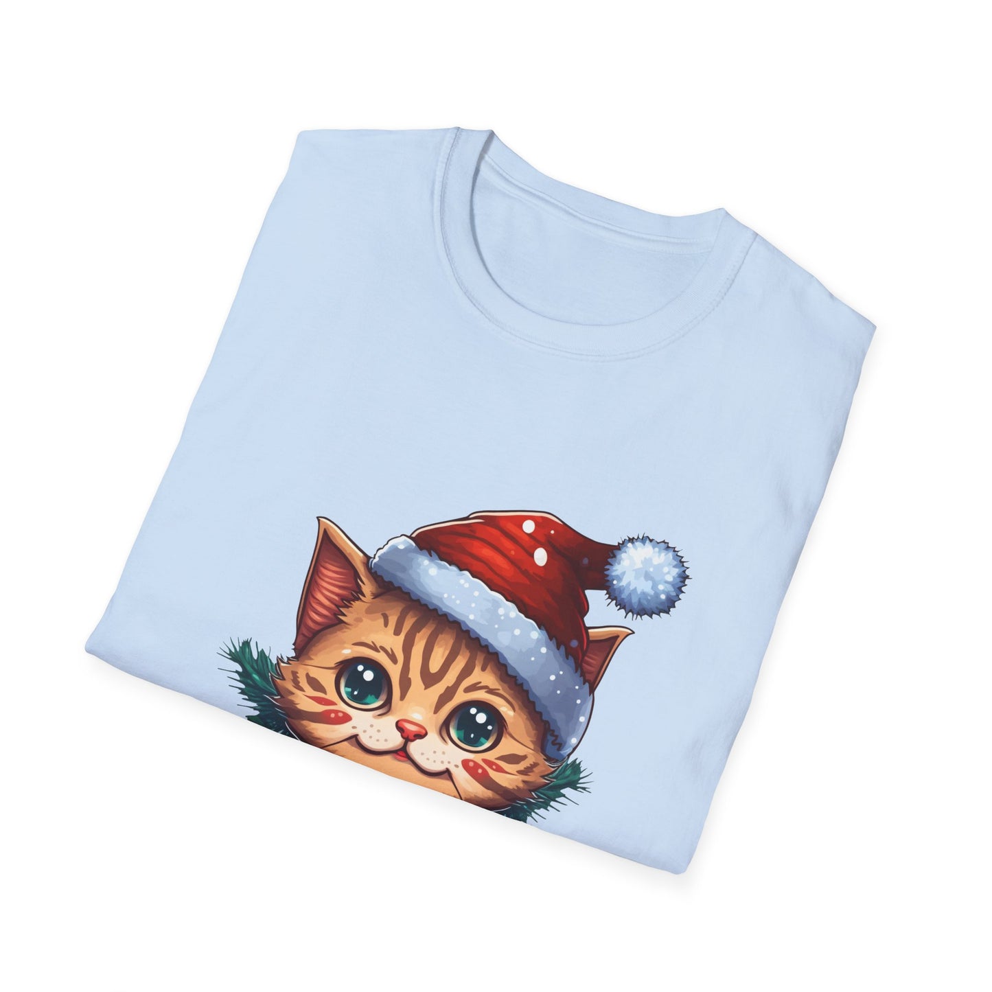 Merry Christmas Cat Unisex Softstyle T-Shirt – Perfect Holiday Tee for Cat Lovers