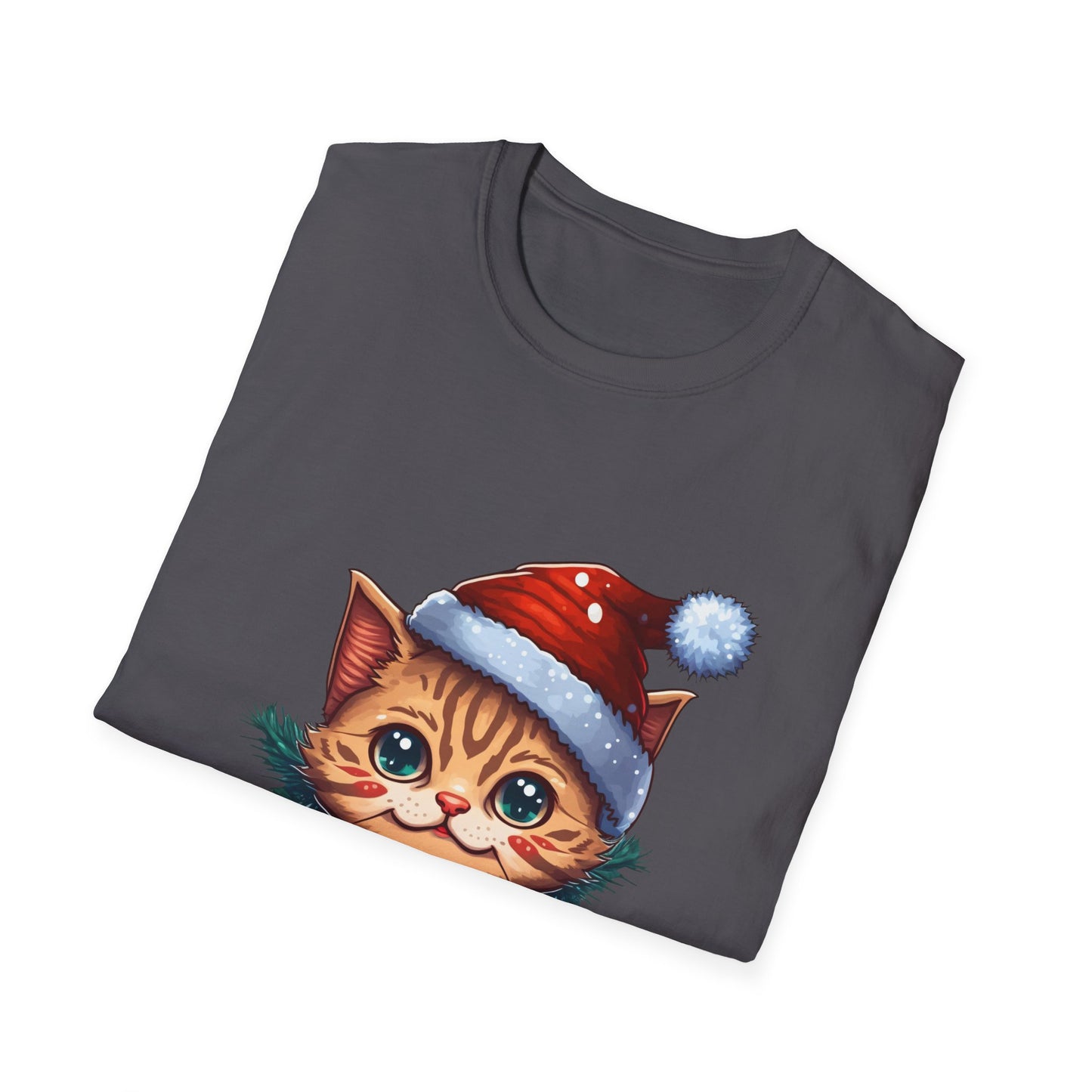 Merry Christmas Cat Unisex Softstyle T-Shirt – Perfect Holiday Tee for Cat Lovers