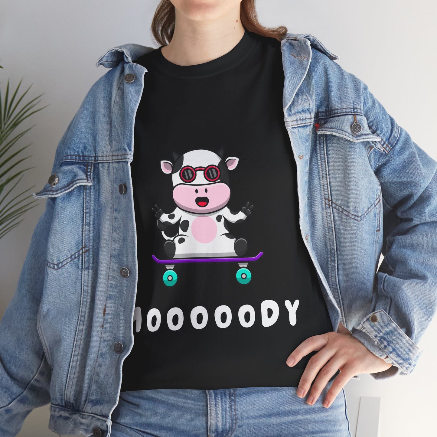 Moooody Cow Skateboarder T-Shirt – Fun and Playful Youth Tee