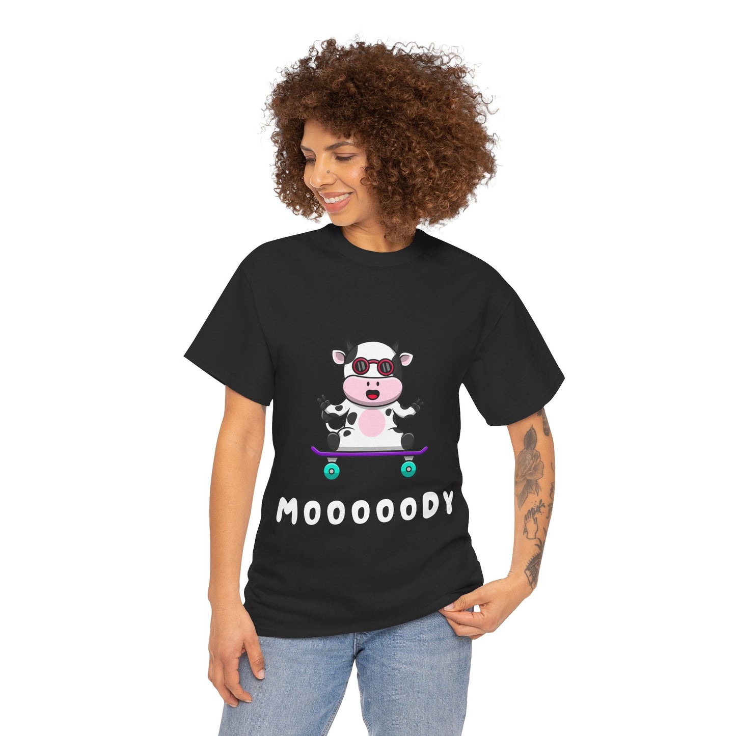 Moooody Cow Skateboarder T-Shirt – Fun and Playful Youth Tee