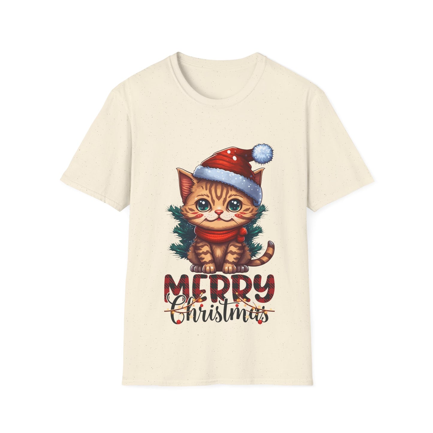 Merry Christmas Cat Unisex Softstyle T-Shirt – Perfect Holiday Tee for Cat Lovers