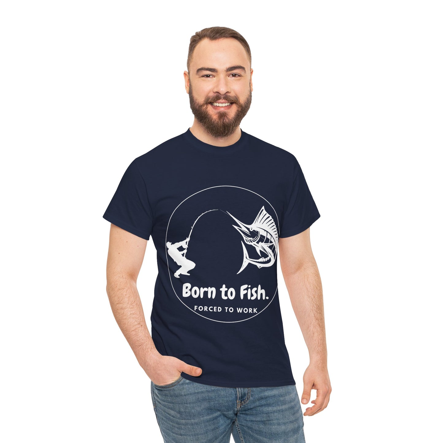 "Born to Fish, Forced to Work" Unisex Heavy Cotton Tee - Perfect for Fishing Enthusiasts