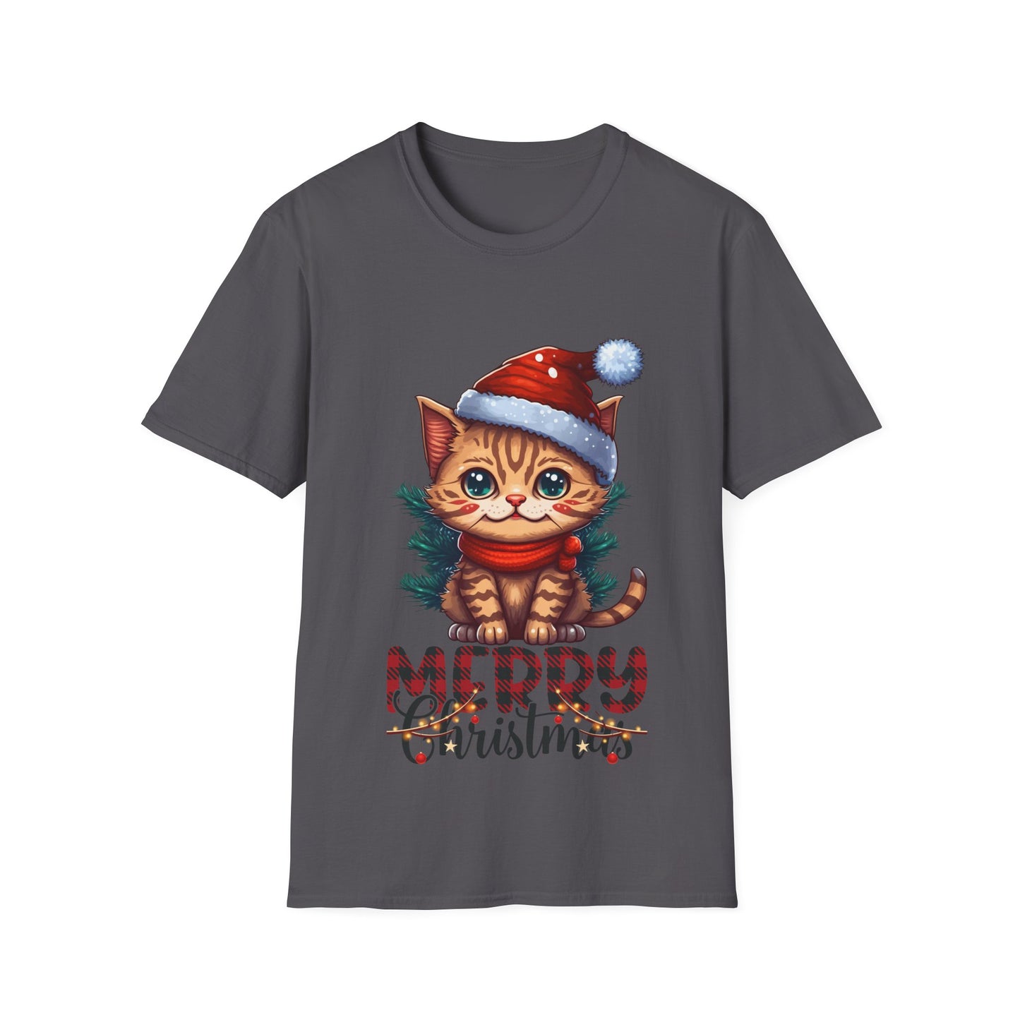 Merry Christmas Cat Unisex Softstyle T-Shirt – Perfect Holiday Tee for Cat Lovers