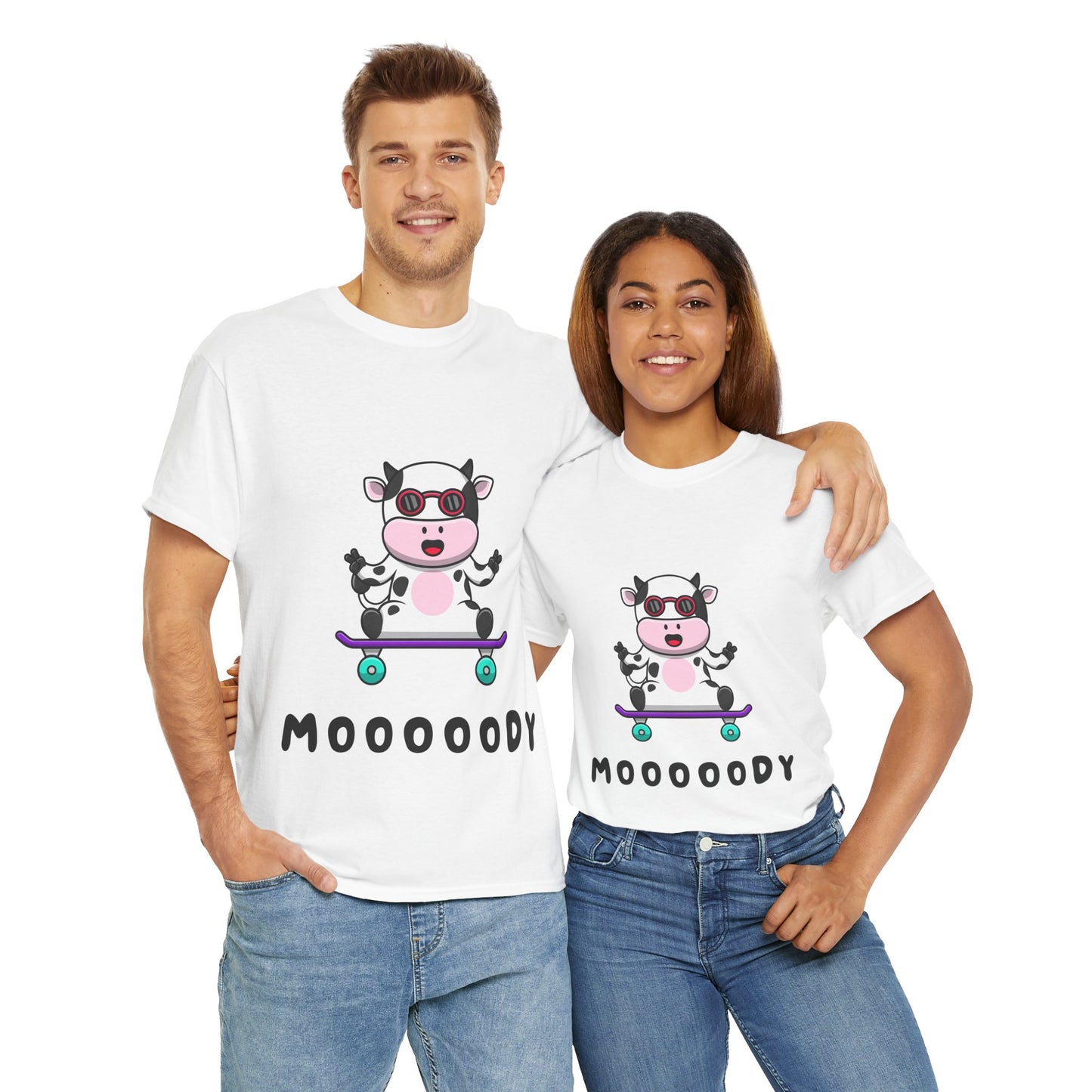 Moooody Cow Skateboarder T-Shirt – Fun and Playful Youth Tee