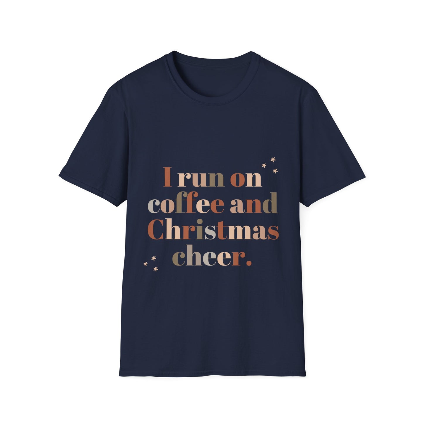 I Run on Coffee and Christmas Cheer Unisex Softstyle T-Shirt – Perfect Holiday Tee for Coffee Lovers & Christmas Enthusiasts