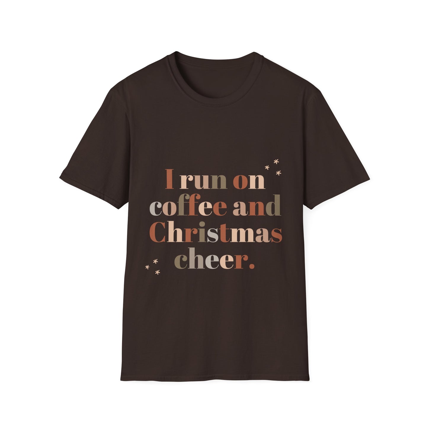I Run on Coffee and Christmas Cheer Unisex Softstyle T-Shirt – Perfect Holiday Tee for Coffee Lovers & Christmas Enthusiasts