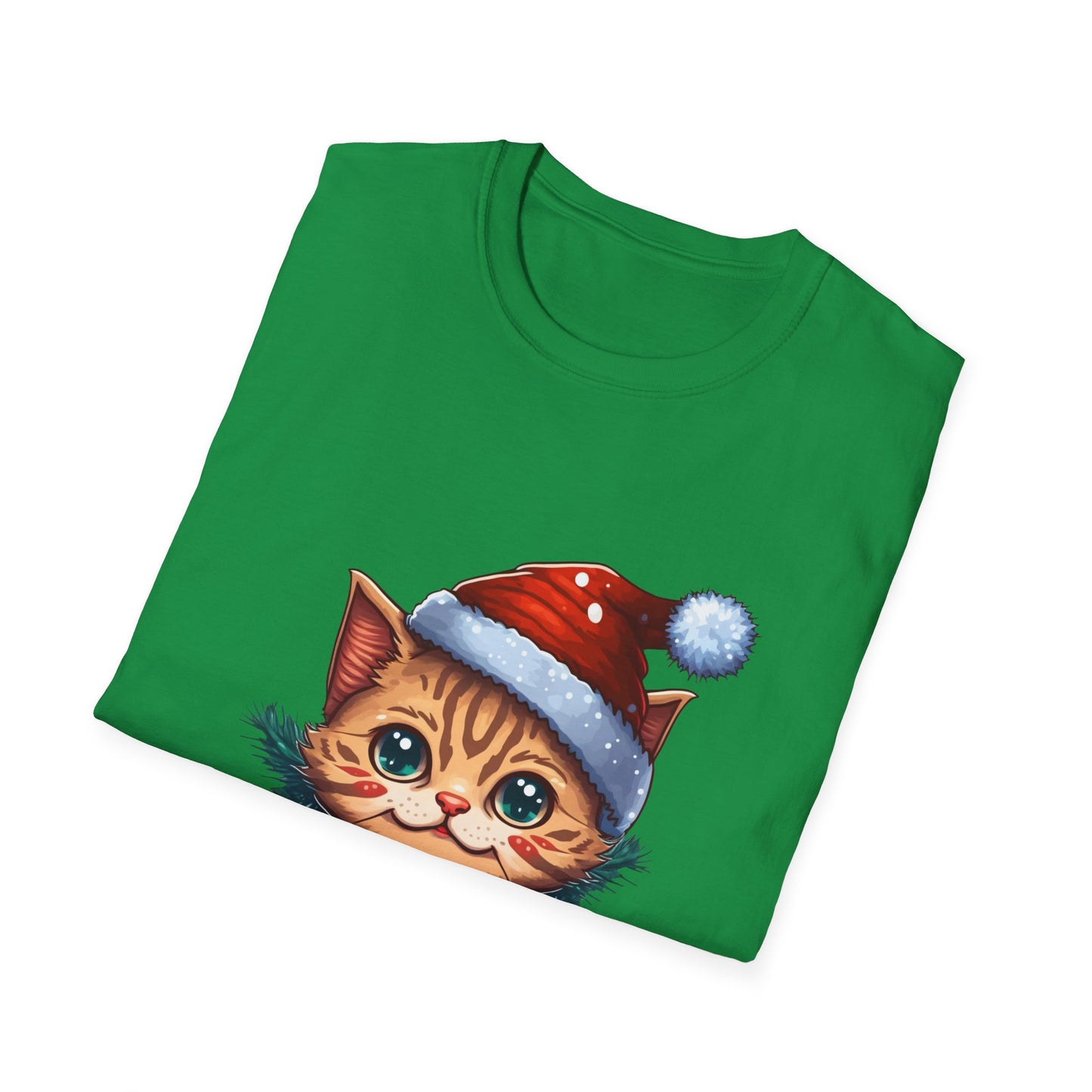 Merry Christmas Cat Unisex Softstyle T-Shirt – Perfect Holiday Tee for Cat Lovers