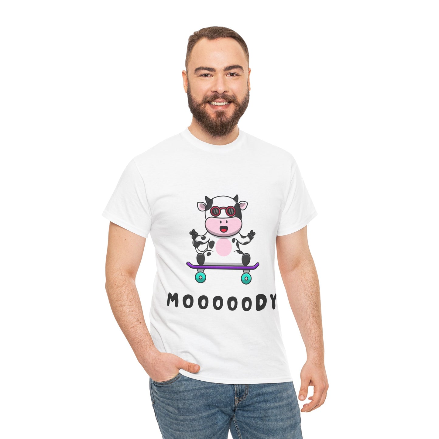 Moooody Cow Skateboarder T-Shirt – Fun and Playful Youth Tee