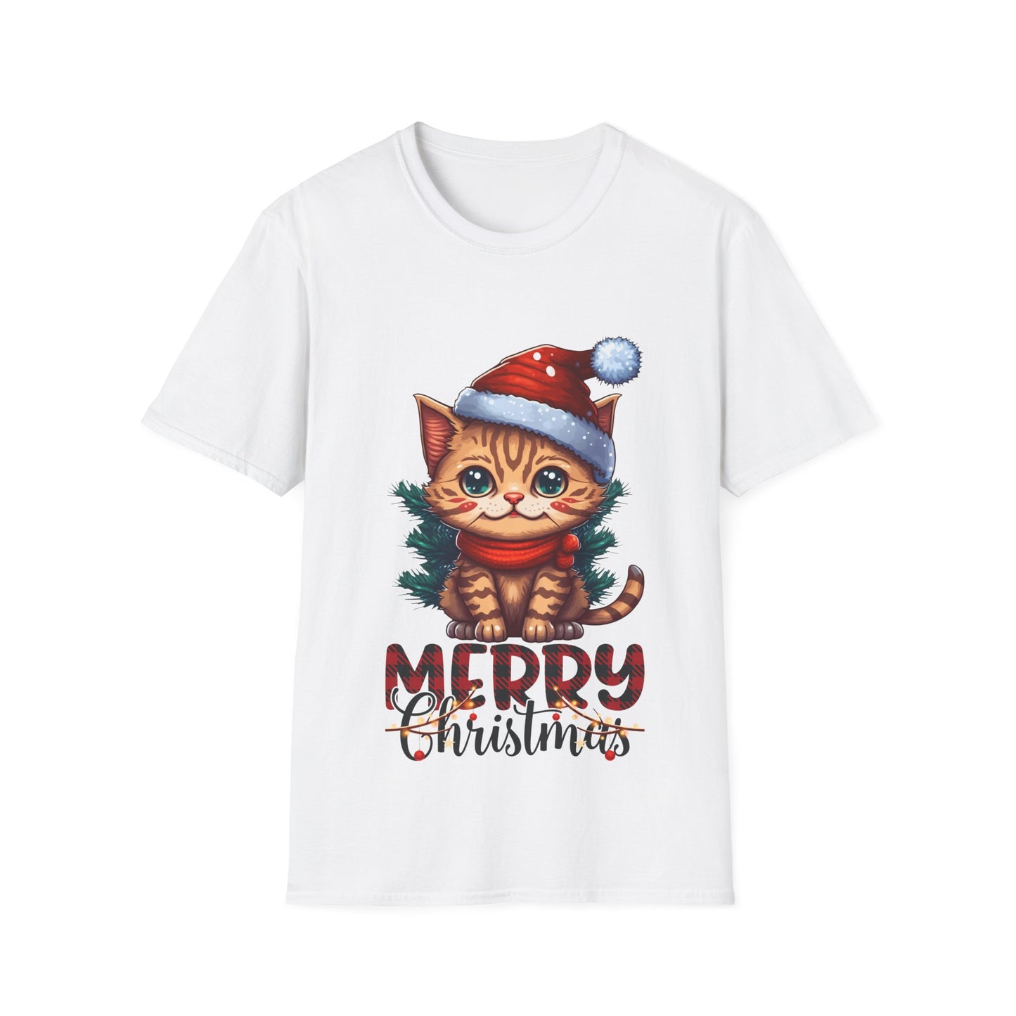 Merry Christmas Cat Unisex Softstyle T-Shirt – Perfect Holiday Tee for Cat Lovers