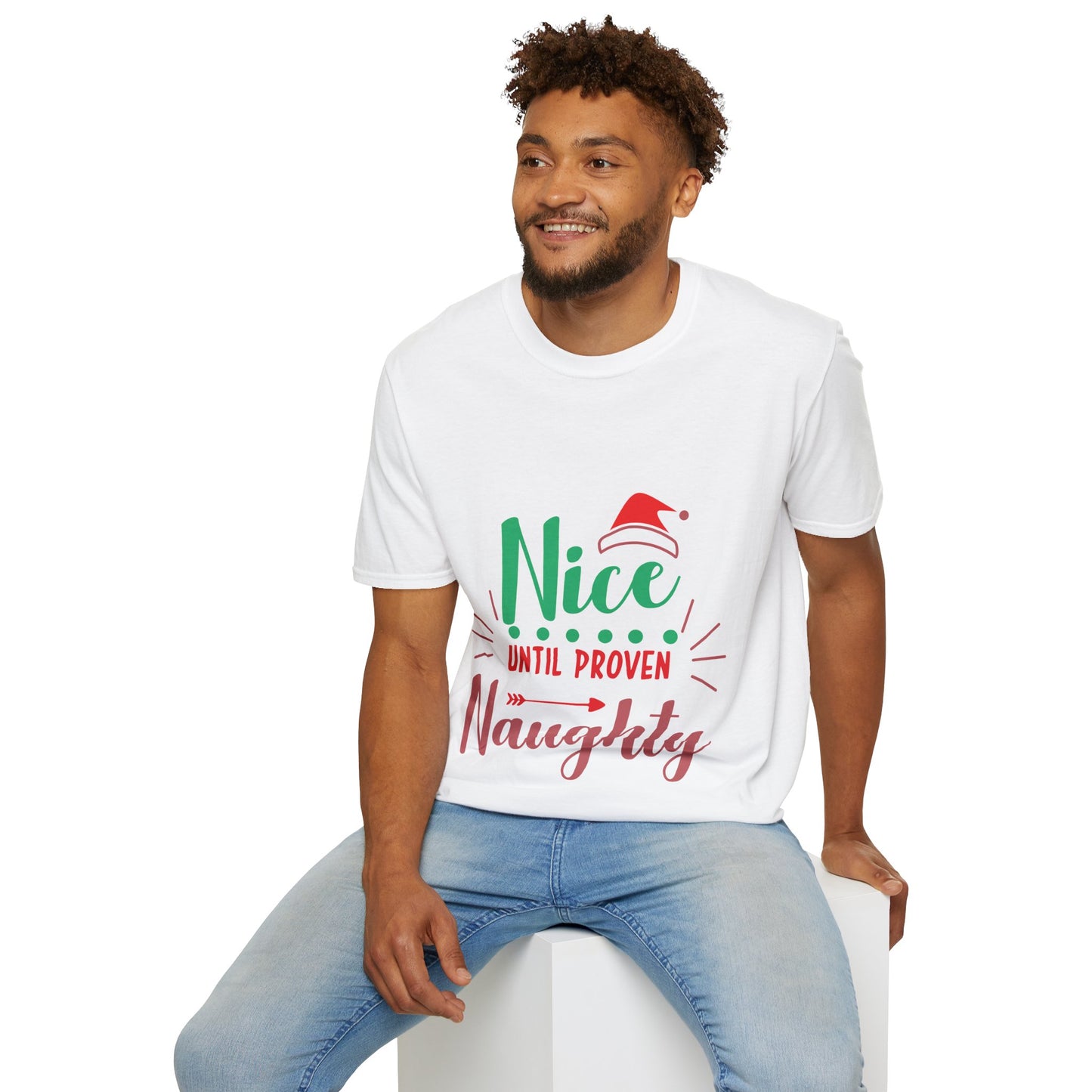 Funny Holiday T-Shirt – 'Nice Until Proven Naughty' Unisex Softstyle Tee | Perfect Christmas Gift