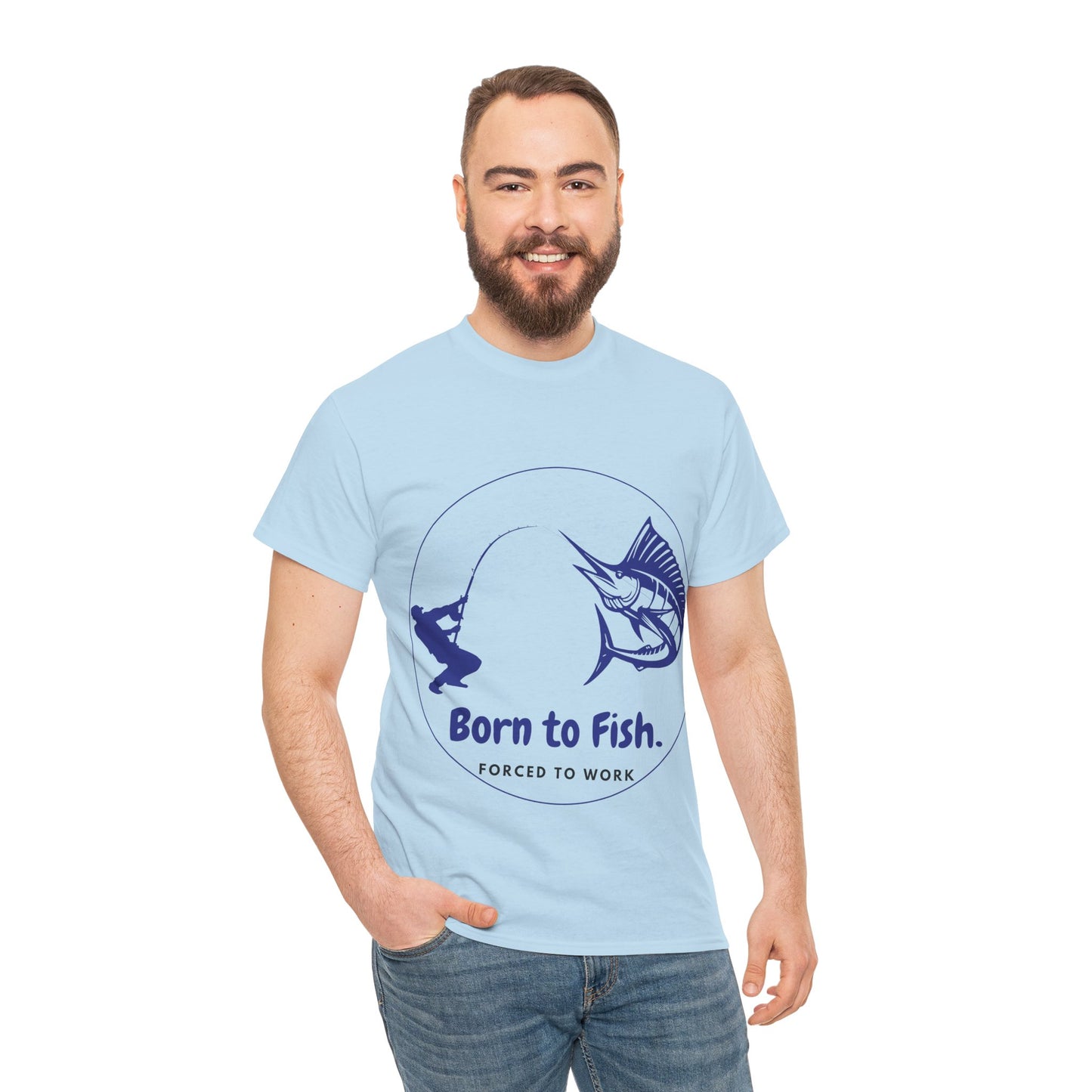 "Born to Fish, Forced to Work" Unisex Heavy Cotton Tee - Perfect for Fishing Enthusiasts