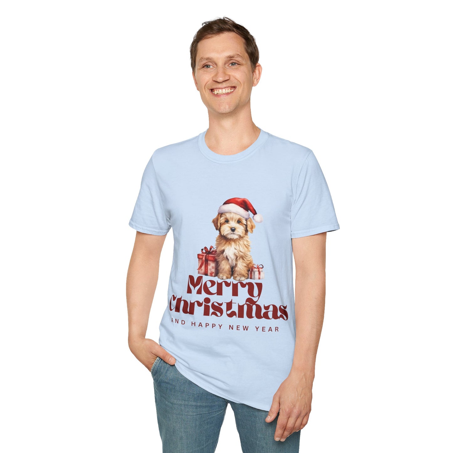 Merry Christmas Dog Unisex Softstyle T-Shirt – Perfect Holiday Tee for Dog Lovers