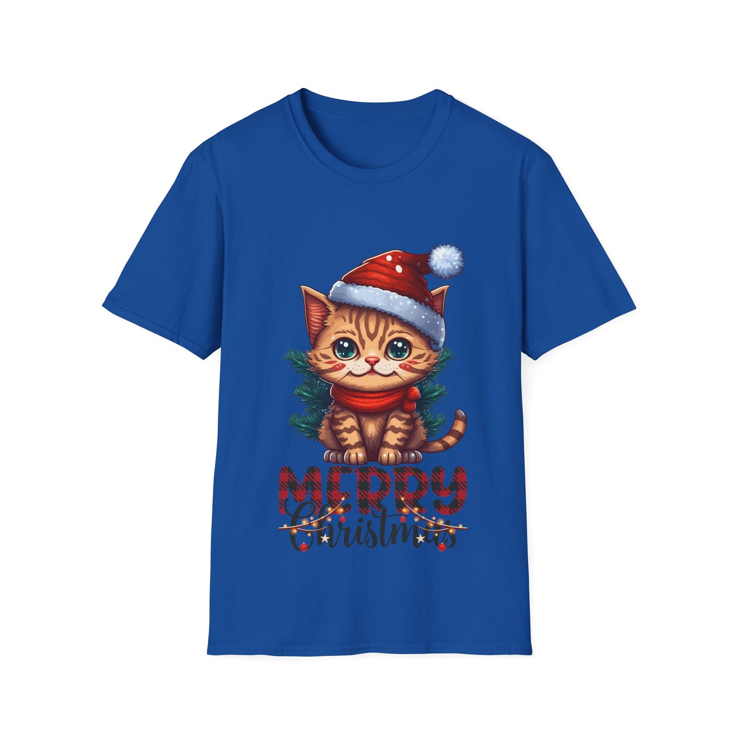 Merry Christmas Cat Unisex Softstyle T-Shirt – Perfect Holiday Tee for Cat Lovers