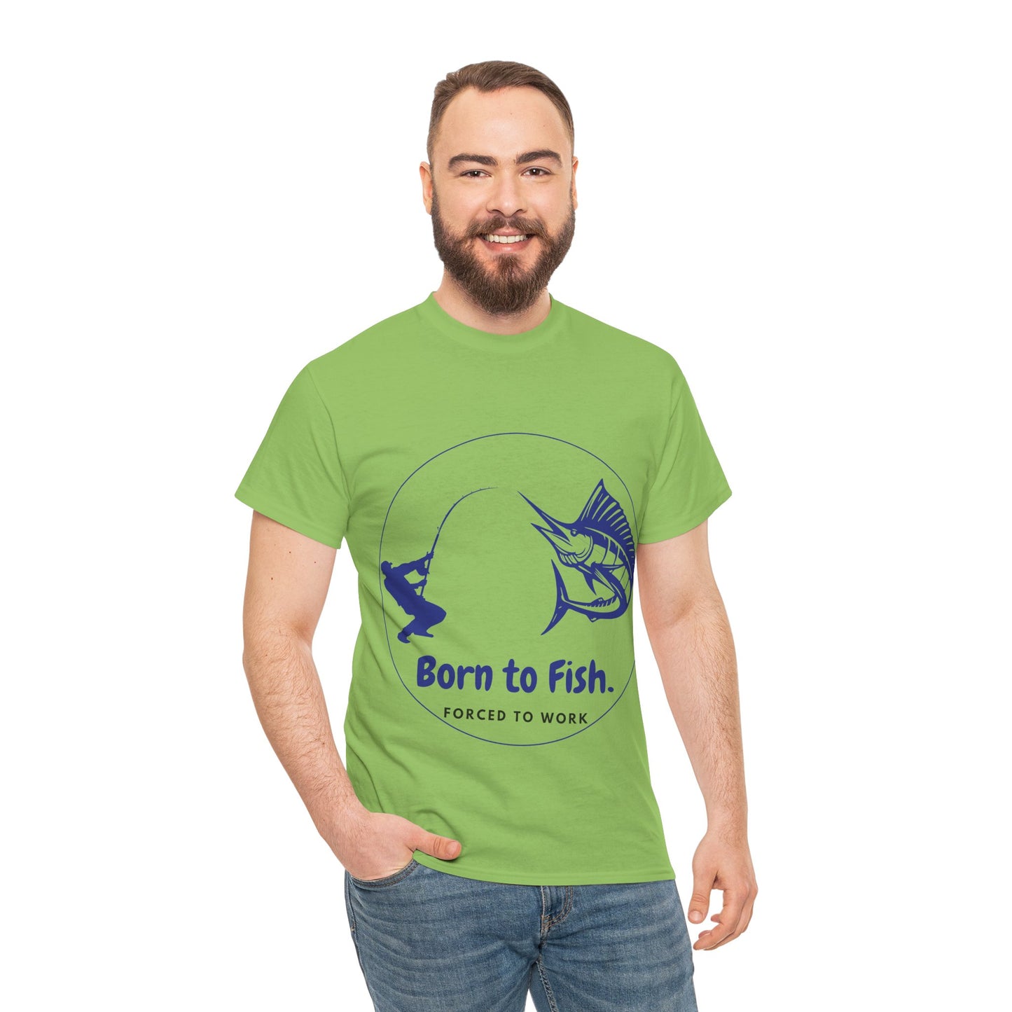 "Born to Fish, Forced to Work" Unisex Heavy Cotton Tee - Perfect for Fishing Enthusiasts