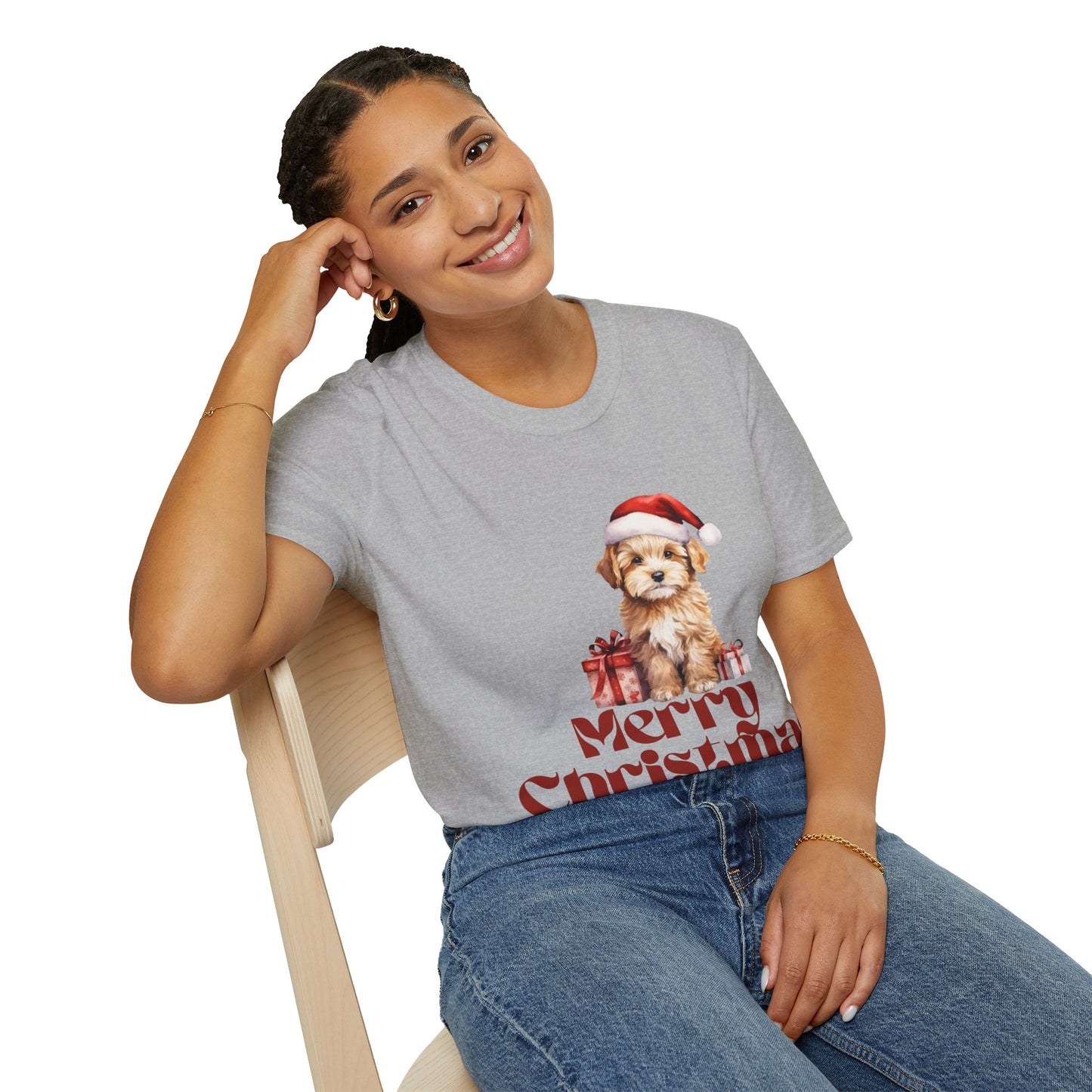 Merry Christmas Dog Unisex Softstyle T-Shirt – Perfect Holiday Tee for Dog Lovers