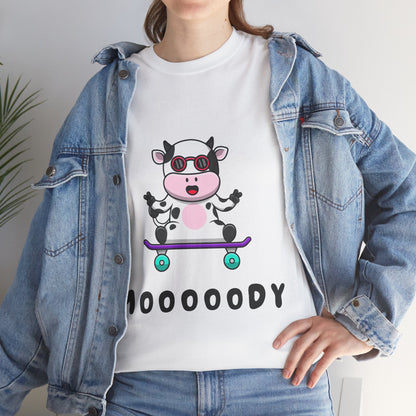 Moooody Cow Skateboarder T-Shirt – Fun and Playful Youth Tee
