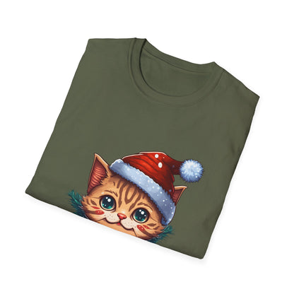 Merry Christmas Cat Unisex Softstyle T-Shirt – Perfect Holiday Tee for Cat Lovers