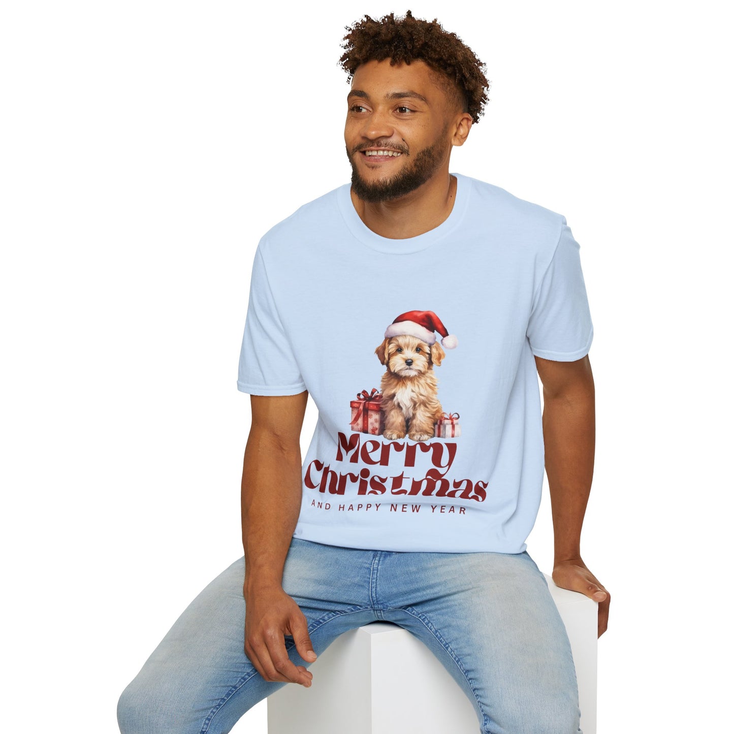 Merry Christmas Dog Unisex Softstyle T-Shirt – Perfect Holiday Tee for Dog Lovers